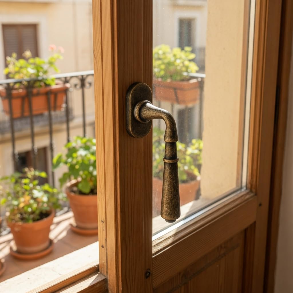 Manilla para ventana roseta ovalada modelo Tanger en bronce envejecido