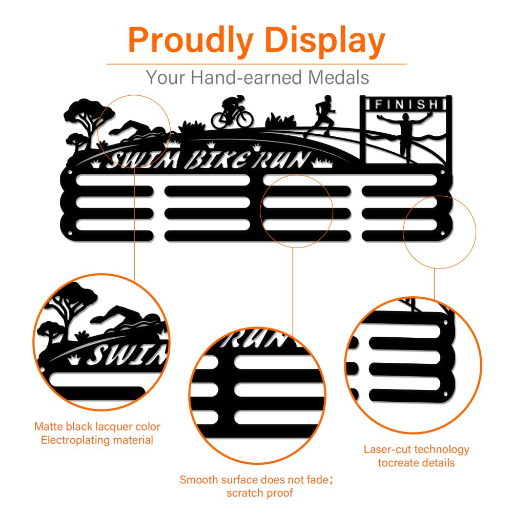 SUPERDANT Soporte para medallas de triatlónpara nataciónbicicletacorrersprint y exhibiciónde hierro negropara colgar en la paredpara medallas de competiciónpara colgar en la paredmás de 60 medallas