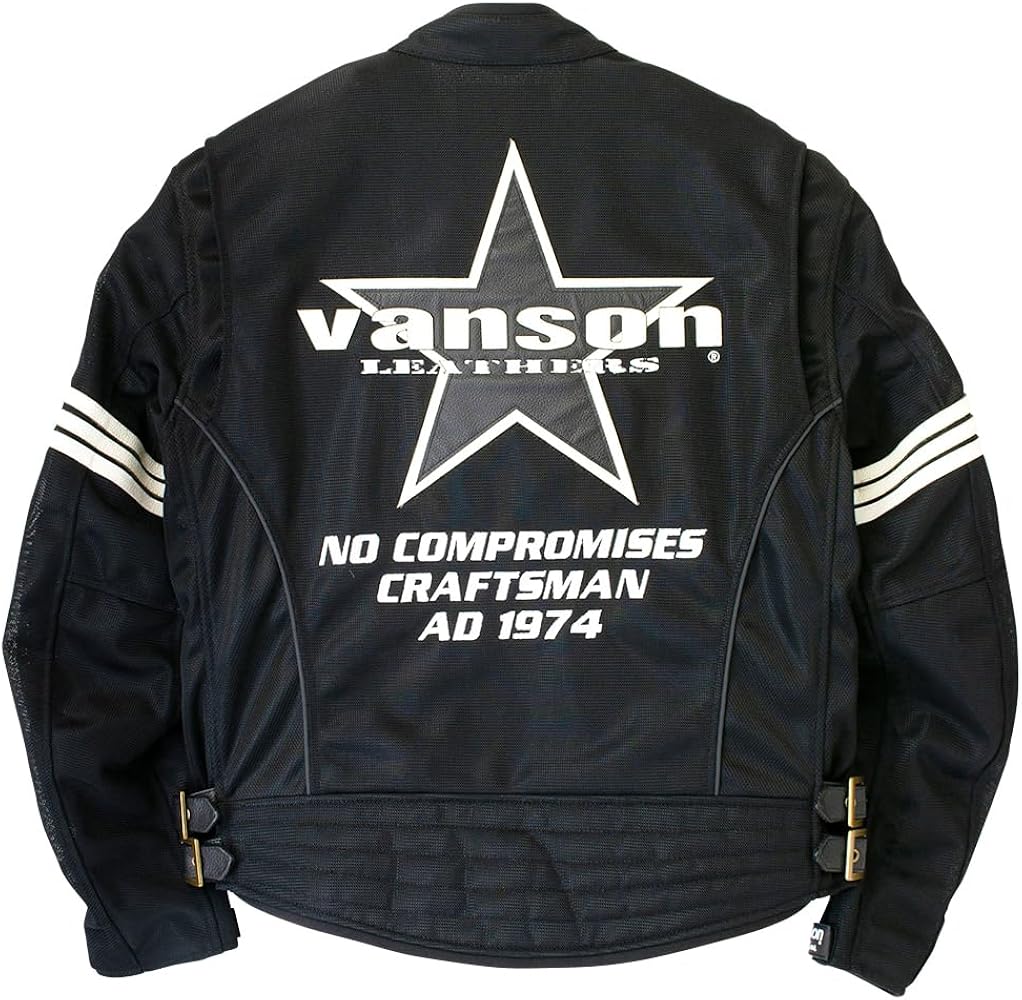 Amazon | [バンソン] メッシュライダースジャケット ブラック/ホワイト