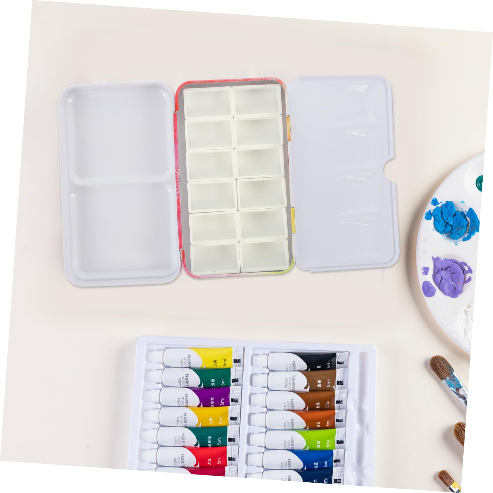 Boîte De Rangement Pour Palettes Aquarelle Avec Couvercle Et Seau De Nettoyage - Pochette Compacte Portable