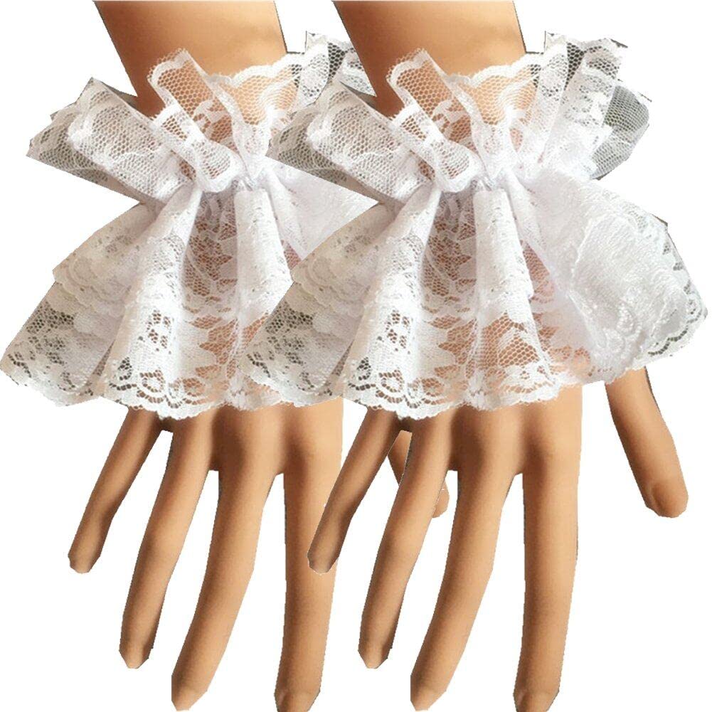 Danlai Women's White Ruffled Lace Cuffs, Floral Layered Cuff Lace Wrist Cuff Vintage Fake Sleeves Detachable Lace Cuffs Costume