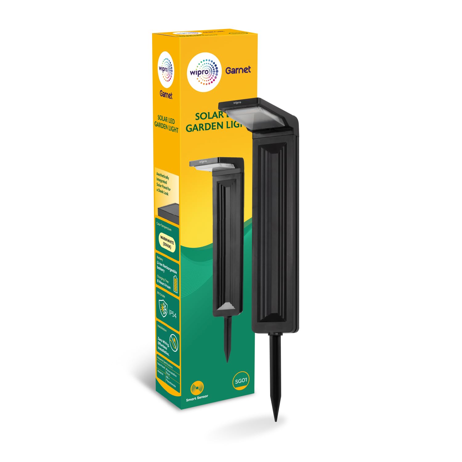 Wipro Garnet Solar Bollard Light SG01 | 2 in 1 Modes | Warm White Light | Auto ON(Night) & Off(Day) | IP54 | Outdoor Light for Home, Garden, Walkway, Landscape | Easy Installation | Pk 1-image-0