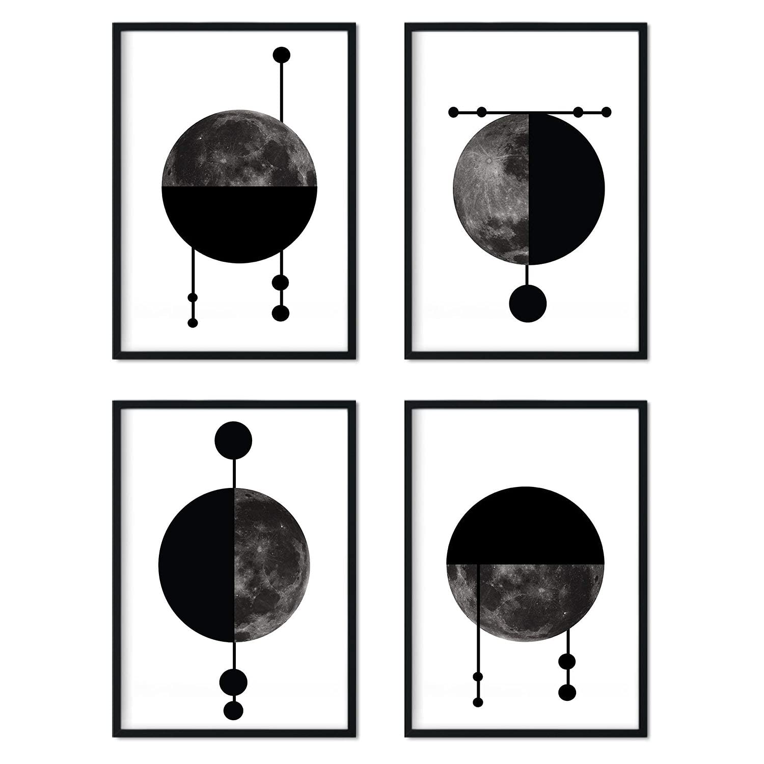 Nacnic Four Moons Set Of 4 Plates To Frame Posters Nordic Style For A4 Size. Sheets With Images Of Lunas In Scandinavian Style