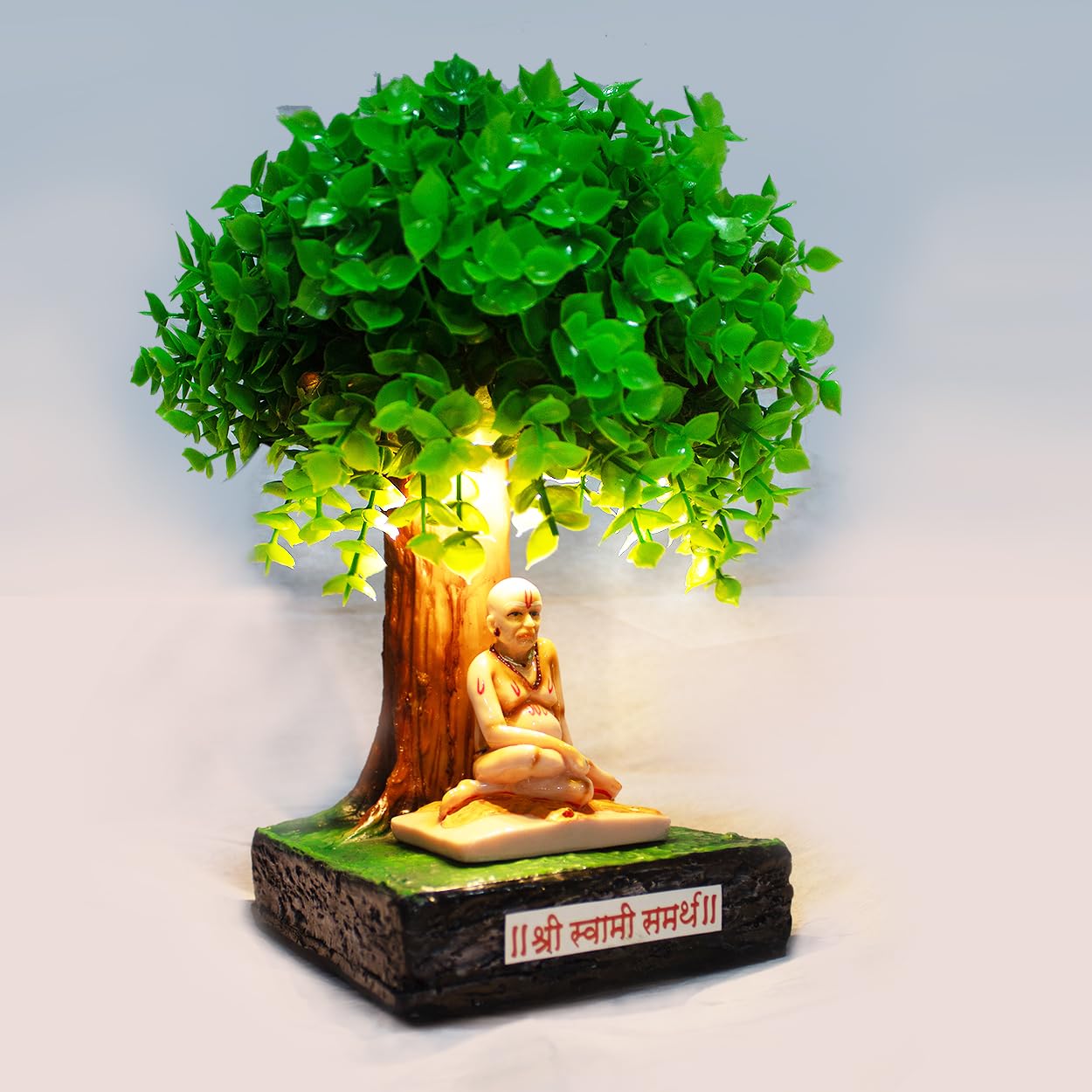 Shree Swami Samarth Sitting Under Vatavruksha with LED Lamp Showpiece - Square Base with 7.5 cms of Murti Height-image-16