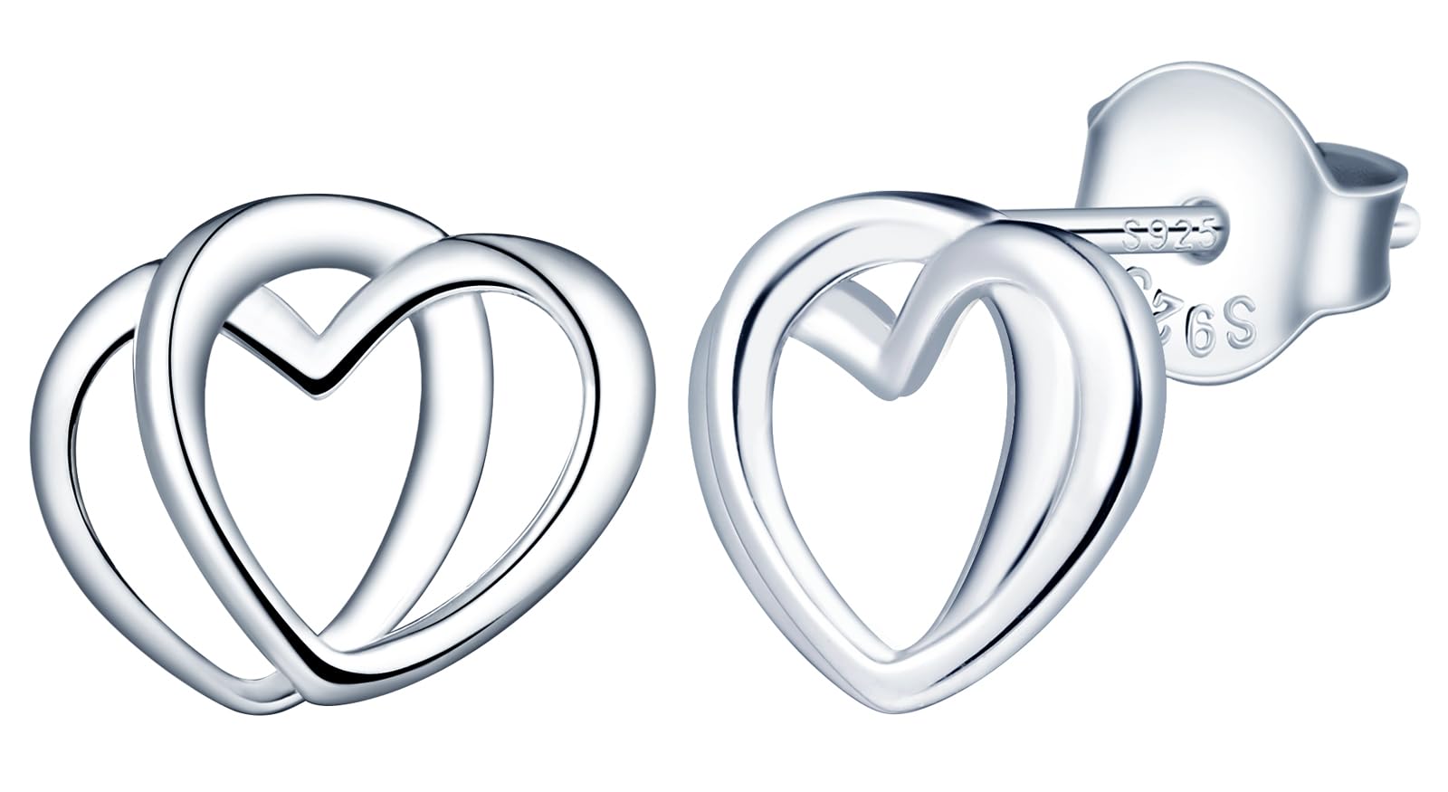 Orecchini A Doppio Cuore In Argento 925 – Donna, Ipoallergenici, Perno, Simbolo Amore Eterno