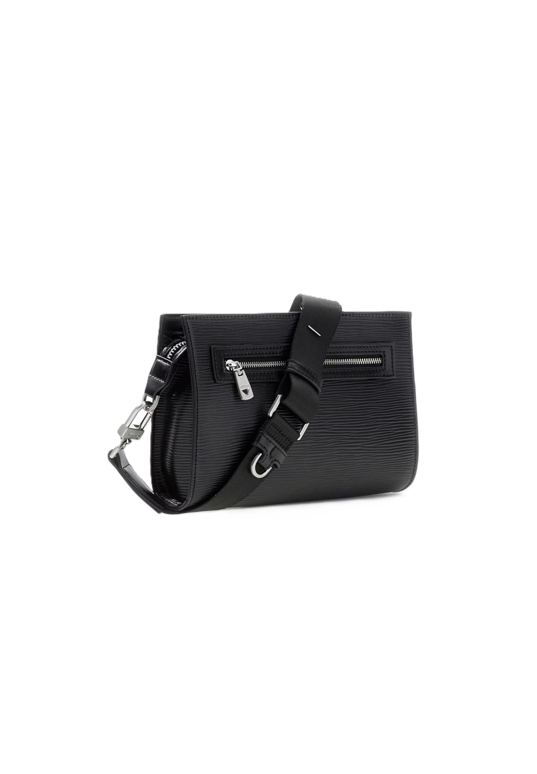 GUESS Milano Borsello Pochette Uomo, Nero, 22x15x4 cm, Poliuretano Ecosostenibile, con Tracolla Regolabile e Removibile