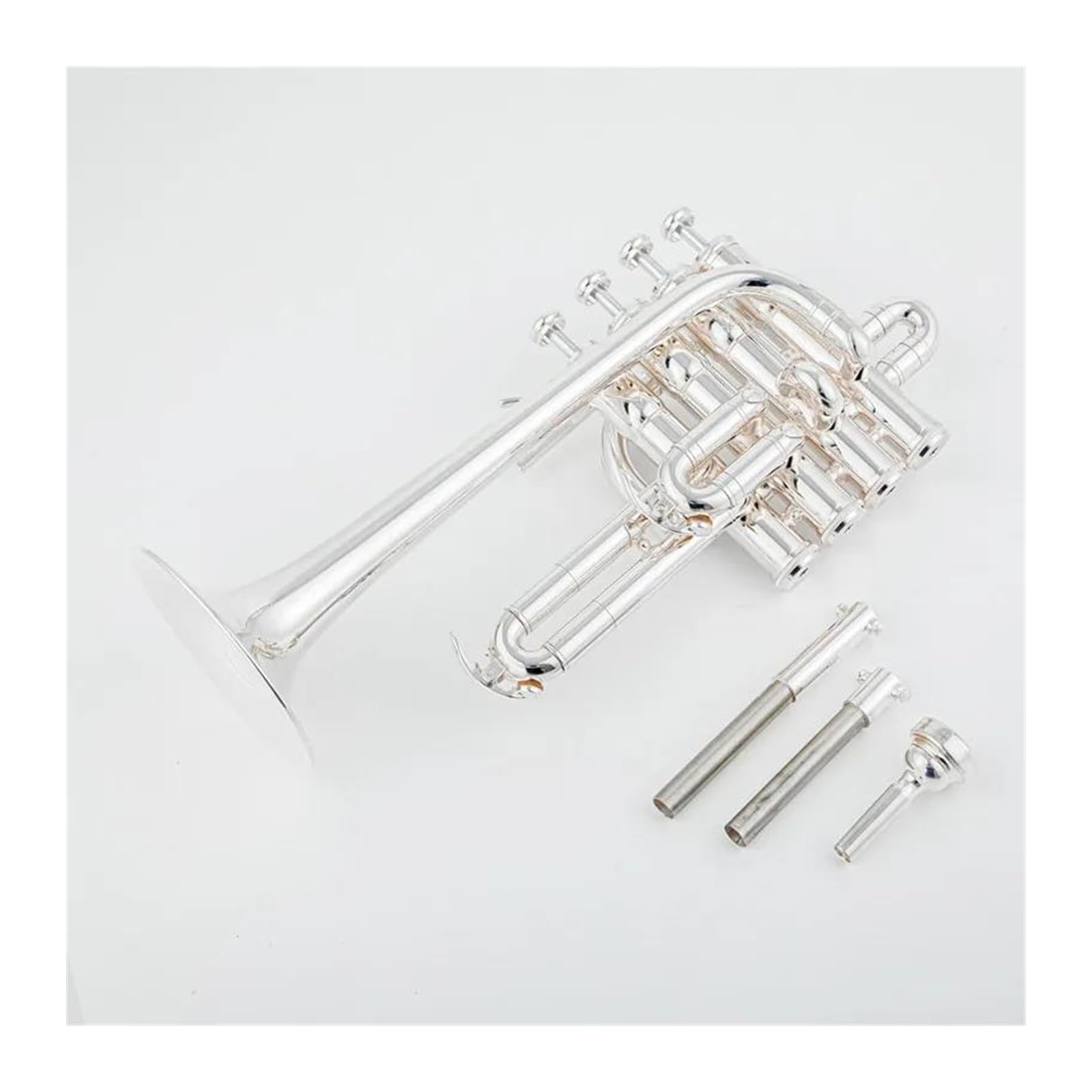 Trompeten für Anfänger Professionelle Hochtrompete Bb Piccolo Trompete Messing Gold Silber Lackoberfläche Trompete (Color : Silver)