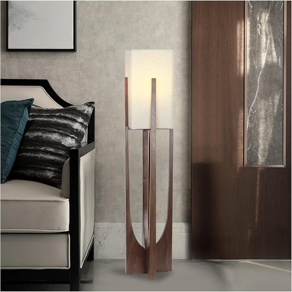 Lampada da terra standard, lampada da terra giapponese in legno massello con paralume in tessuto per soggiorno, camera da letto e illuminazione interna