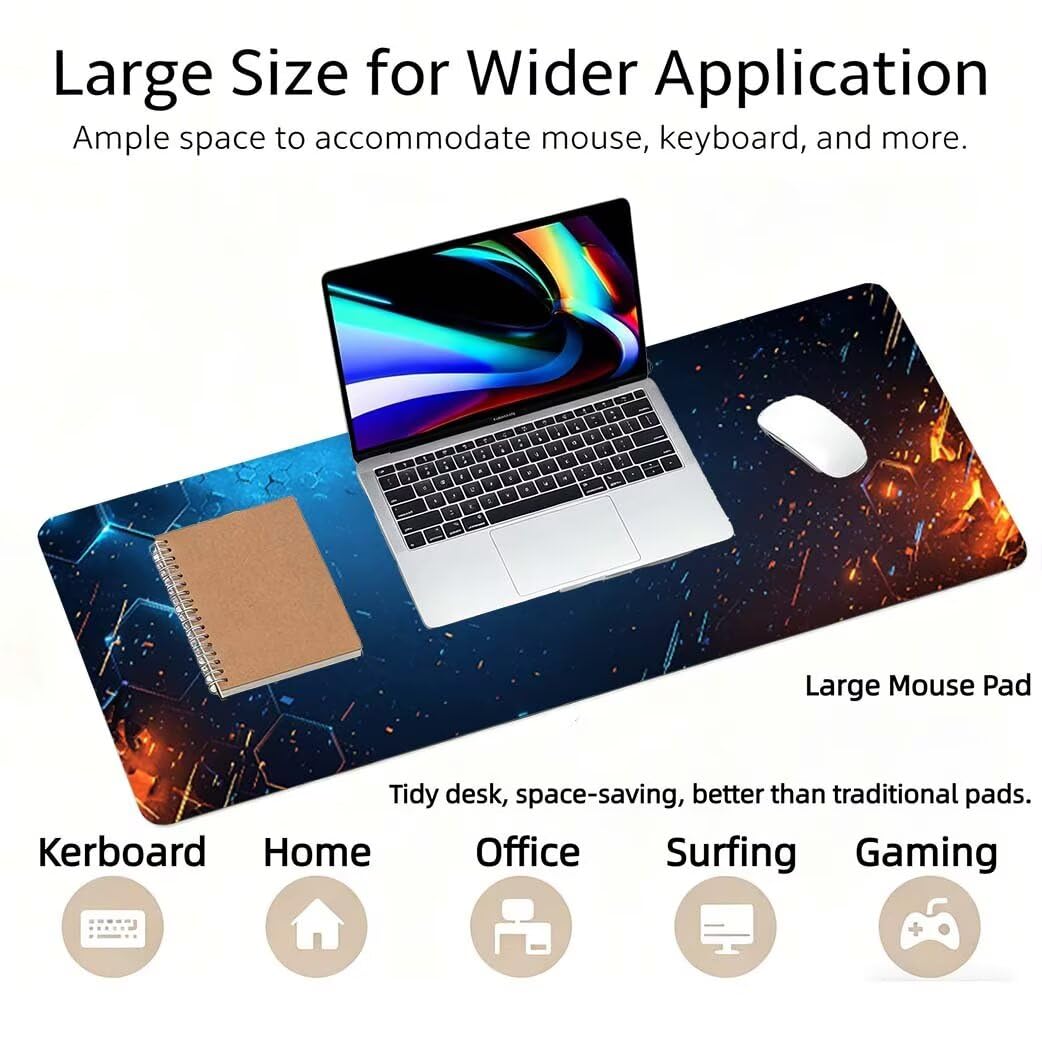 Lpfieonn Einfach Großes Schreibtischunterlage, XXL Schreibtischunterlagen, Schwarz XXL Wasserdicht Gaming Mousepad mit Vernähter Rand und Rutschfeste Gummibasis, für Laptop/Hause/Büro 120x60cm PF-3001