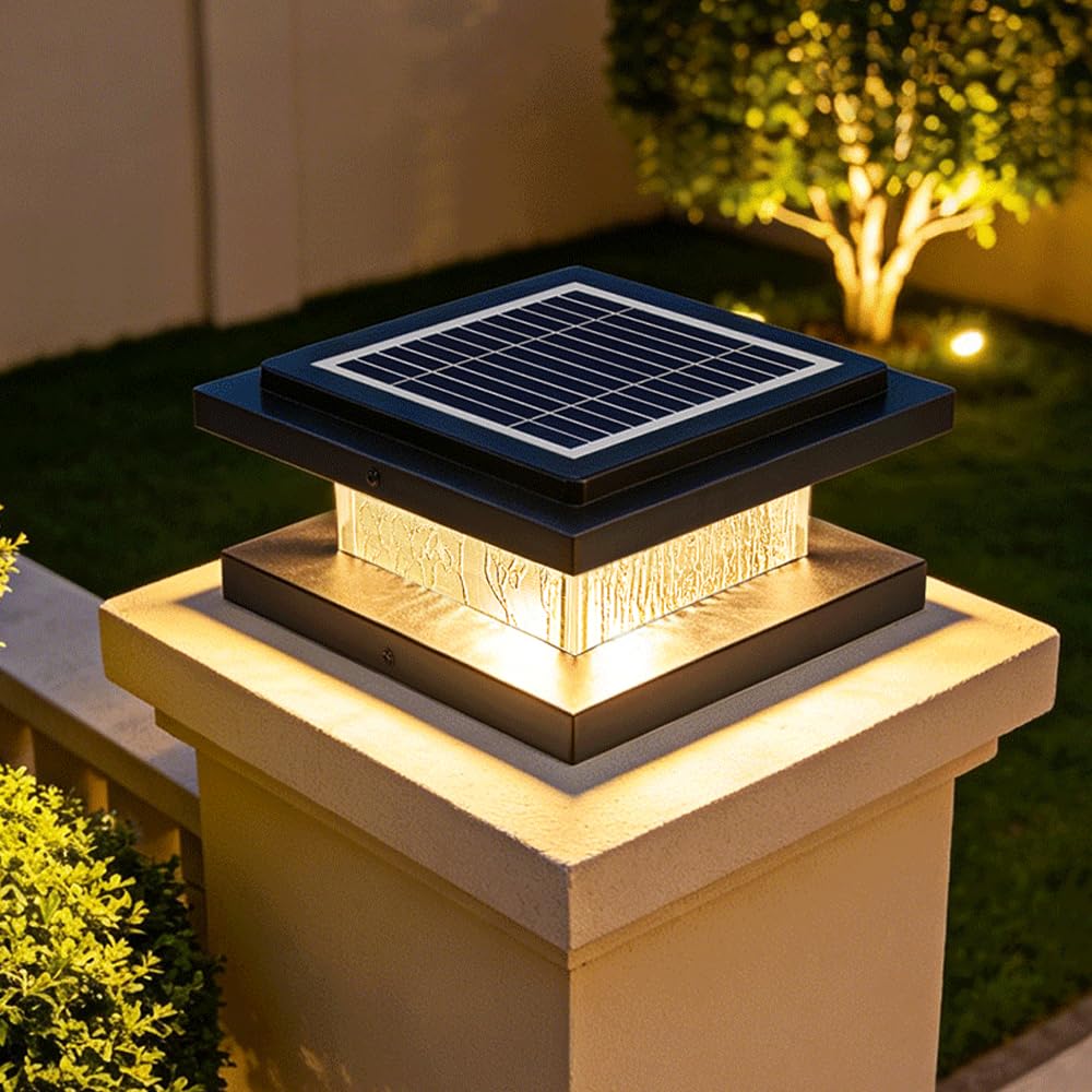 Solar Post Light For Outdoor Flat Surface Gate Column Lights Solar Powered Porch Pillar Lighting Modern Waterproof LED Pedestal Bollard Lighting Fence Deck Lanterns For Pathway Yard Mailbox Pier Lamps