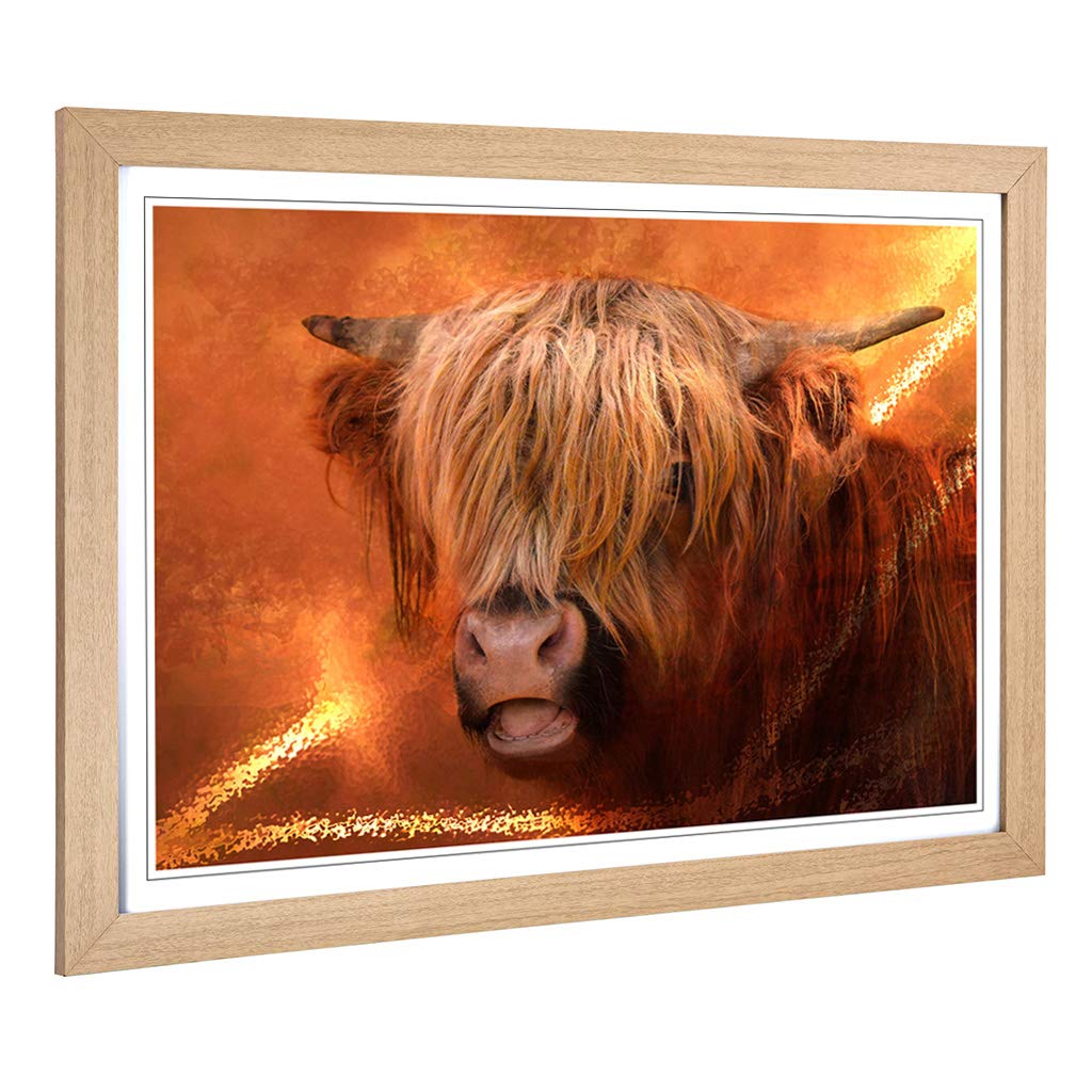 Big Box Art Framed Print of Highland Cow Design | Wall Art Picture | Home Decor for Kitchen, Living, Dining Room, Lounge, Bedroom, Hallway, Office, Oak, A2 / 24.5x18 Inch / 62x45cm