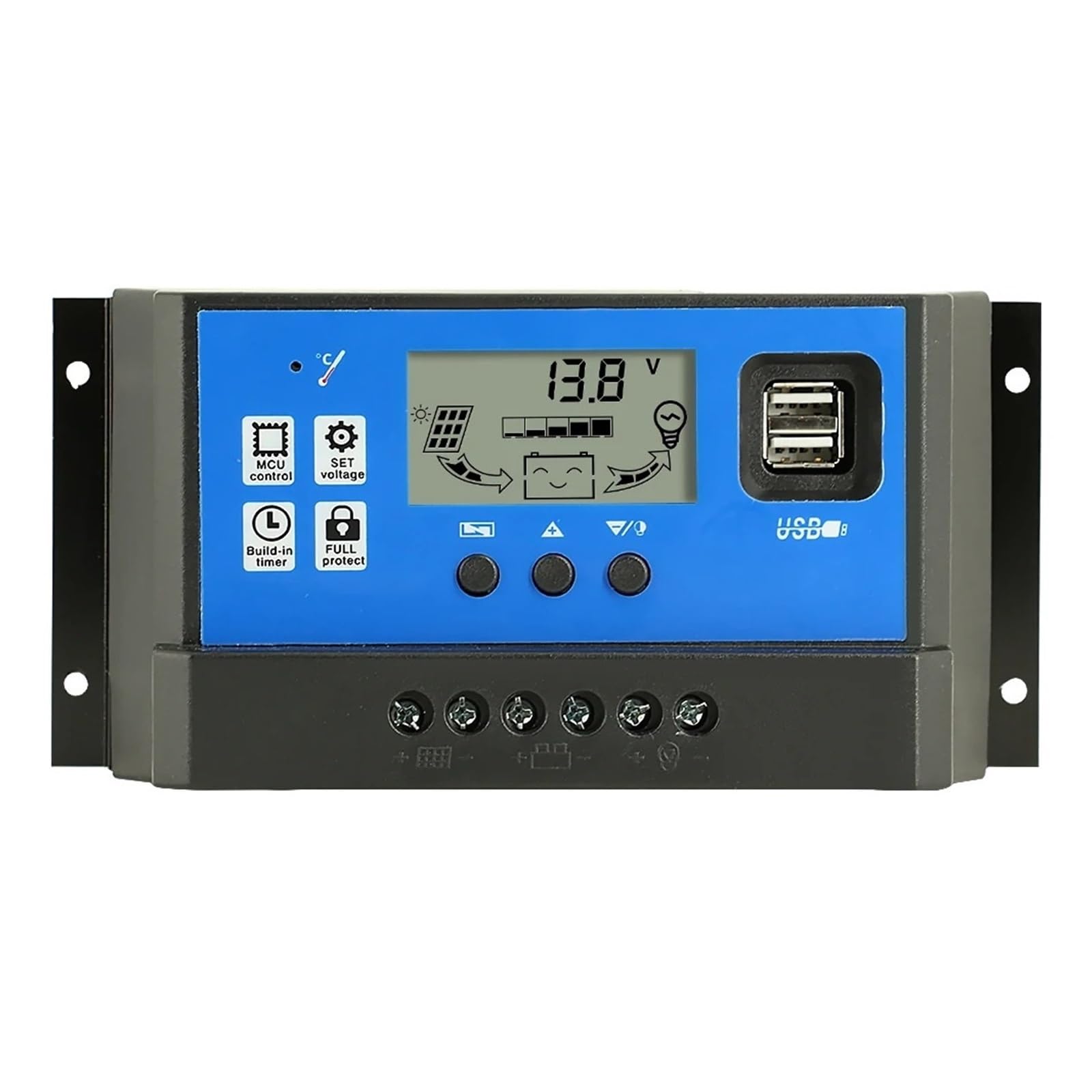 Solar Charge Controller, PWM Solar Charge Controller 10A 20A 30A Dual USB LCD 12V 24V Cell Panel Charger Regulator With Load(30A)