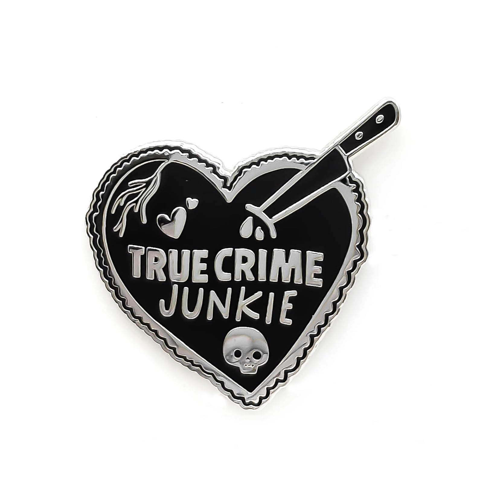 True Crime Junkie Enamel Pin - Cooperation Series - Enamel Lapel Pin - Plated Badge for Clothing, Bags, and Lanyards