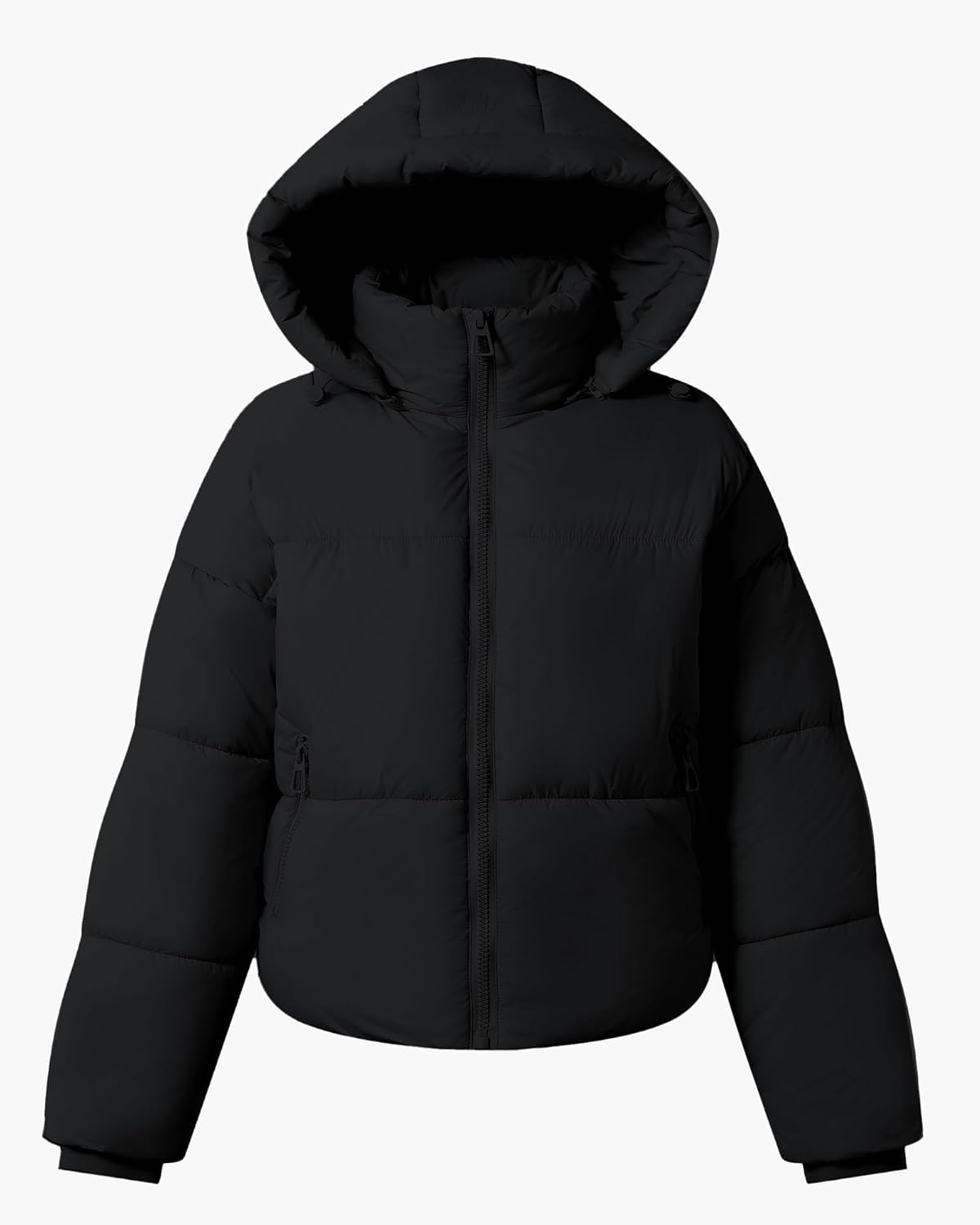 Polu Womens Cropped Puffer Jackets with Removable Hood Lightweight Winter Zip Up Padded Quilted Coat - Image 6