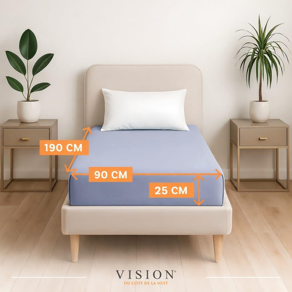 VISION Lenzuolo con angoli - 100% cotone - Letto singolo (90 x 190 cm) - Angoli elasticizzati - Adatto a materassi fino a 25 cm - Certificato Oeko-Tex - Lavabile in lavatrice - Colore: grigio perla