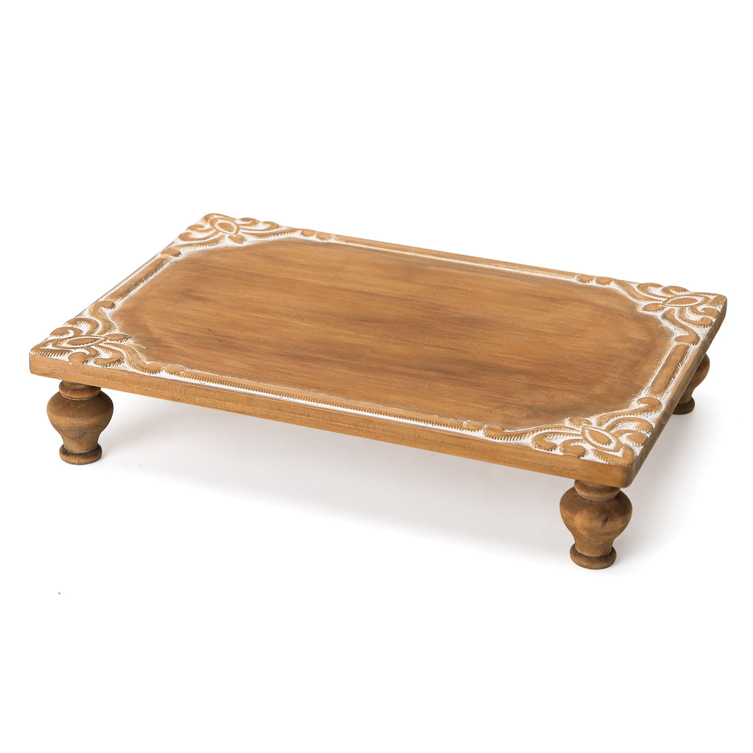 NIKKY HOME Bandeja decorativa de madera de granja, soporte de exhibición de madera rústica, decoración de centro de mesa para mesa de bar, encimera de cocina, comedor