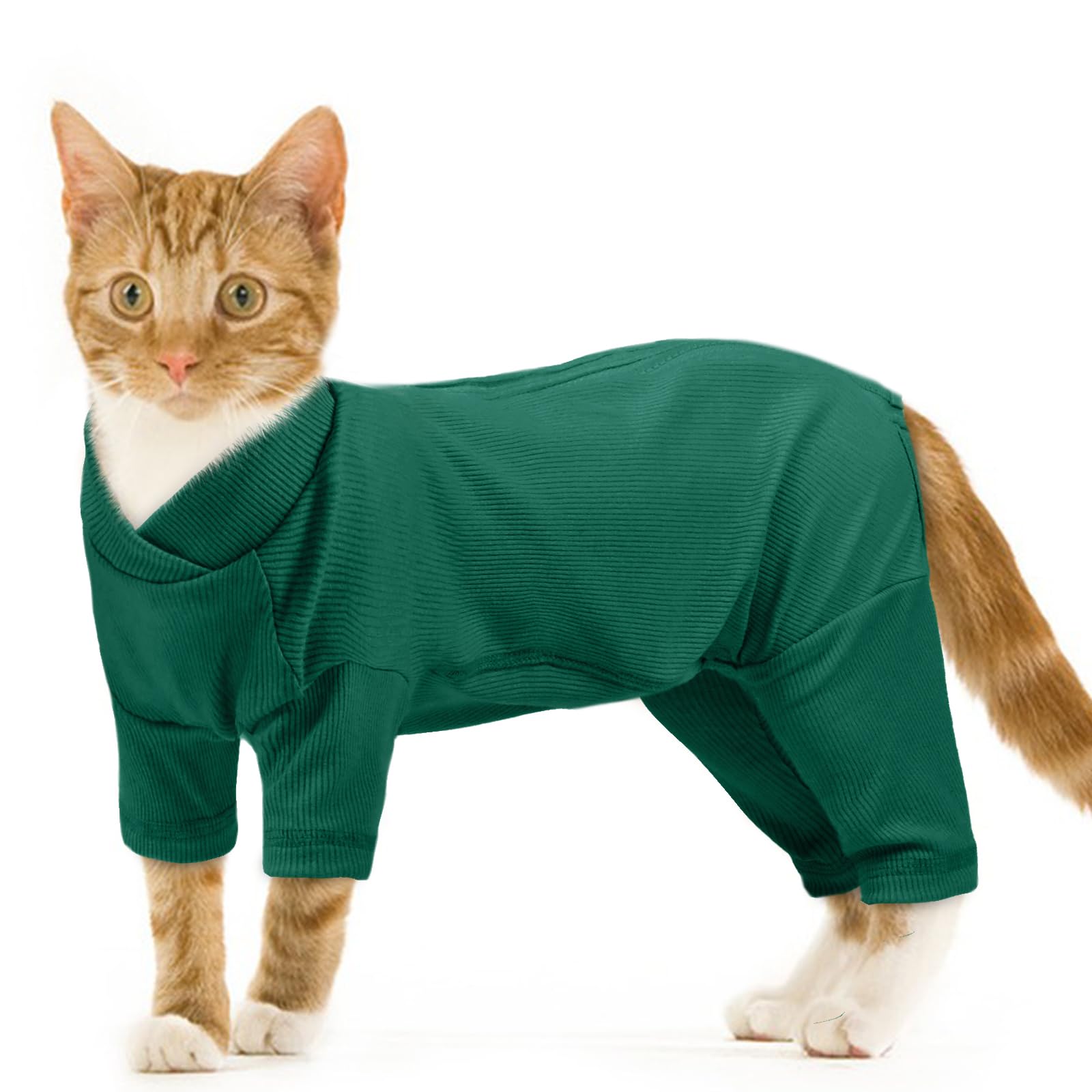 Katzenpullover, Mantel für Katzen Weiche Winter Kleidung Katzen-Erholungsanzug Overall Unterstützung Bei Der Genesung Nach Operationen Oder Verletzungen(Armeegrün, 2XL)