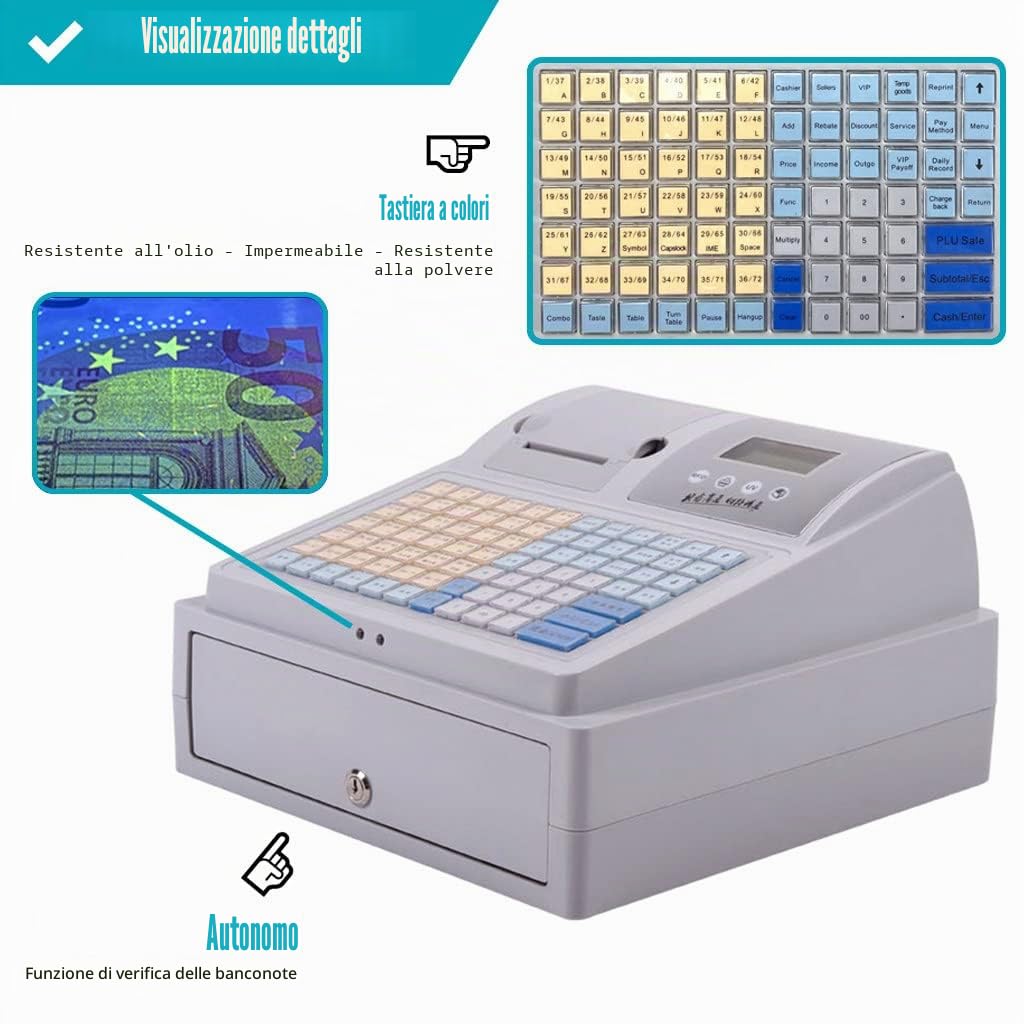 Registratore di Cassa elettronico 81 Chiavi, registratore di Cassa Intelligente con Stampante Termica, registratore di Cassa Digitale a 8 LED, per Piccole Imprese
