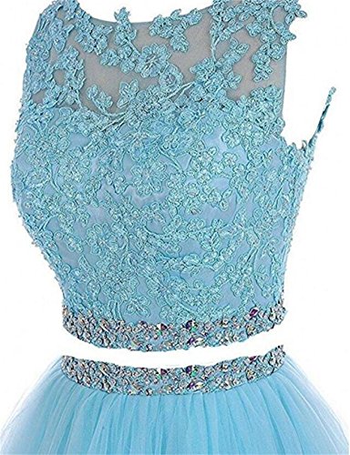 Dydsz Women's 2 Piece Prom Dresses Short Homecoming Party Cocktail Gown A Line Tulle D127 Champagne 10 #TOP3