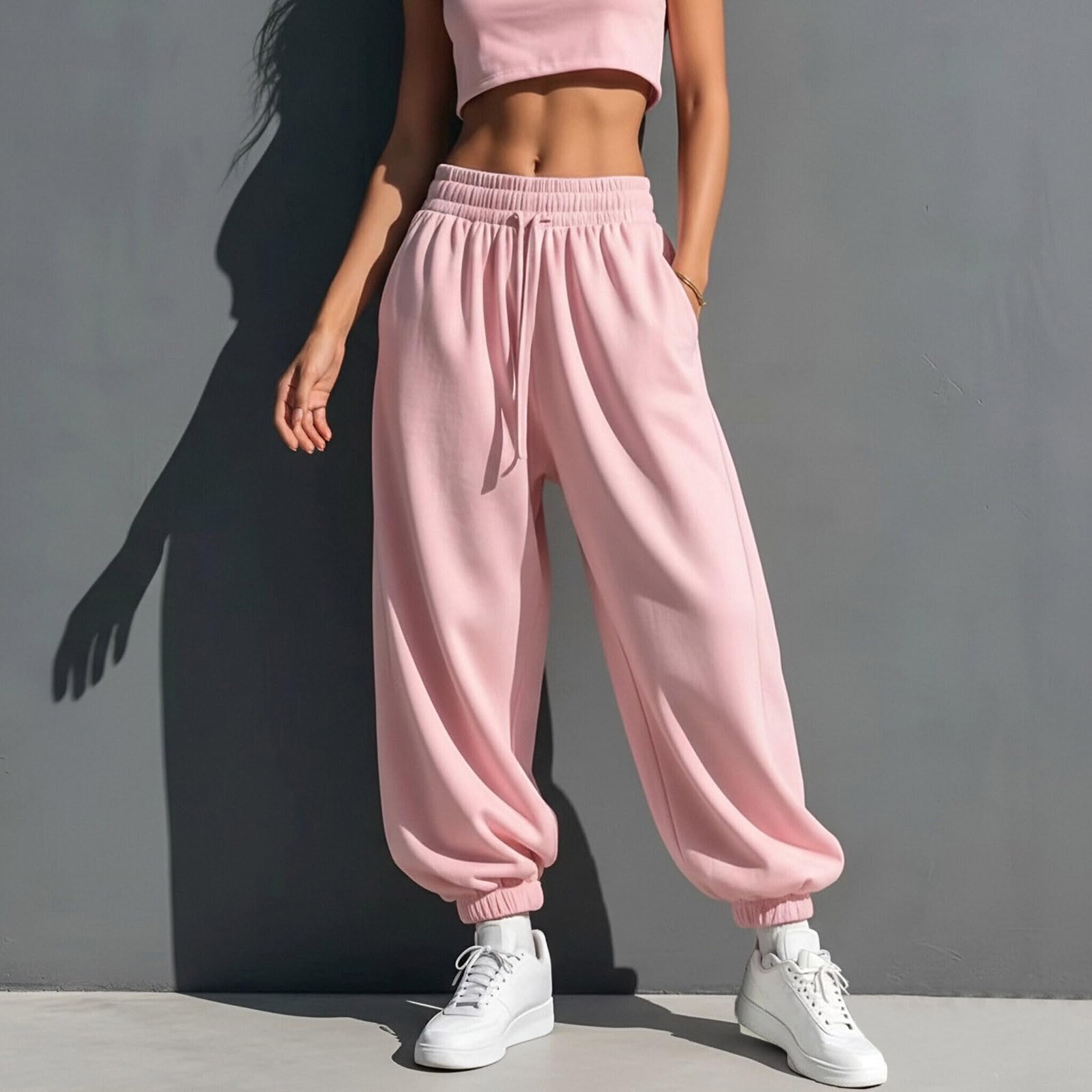 Generico Pantaloni Tuta Donna Pantaloni a Gamba Larga con Elastico in Vita Pantalone Jogger con Coulisse Comodi Pantlone Cotone Morbidi e Casual Pant Baggy Tinta Unita Pants Lunghi per Yoga e Fitness