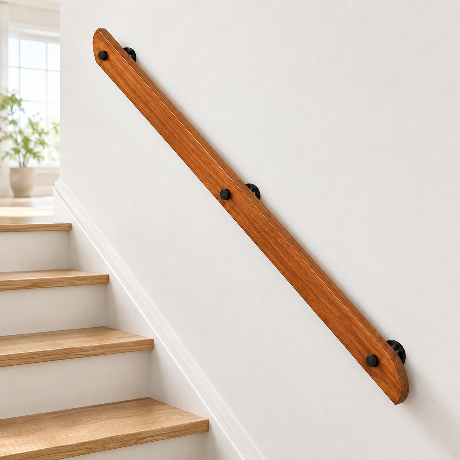 Wooden Handrails for Stairs Non-Slip Stair Banister with Brackets, 400cm - Image 8