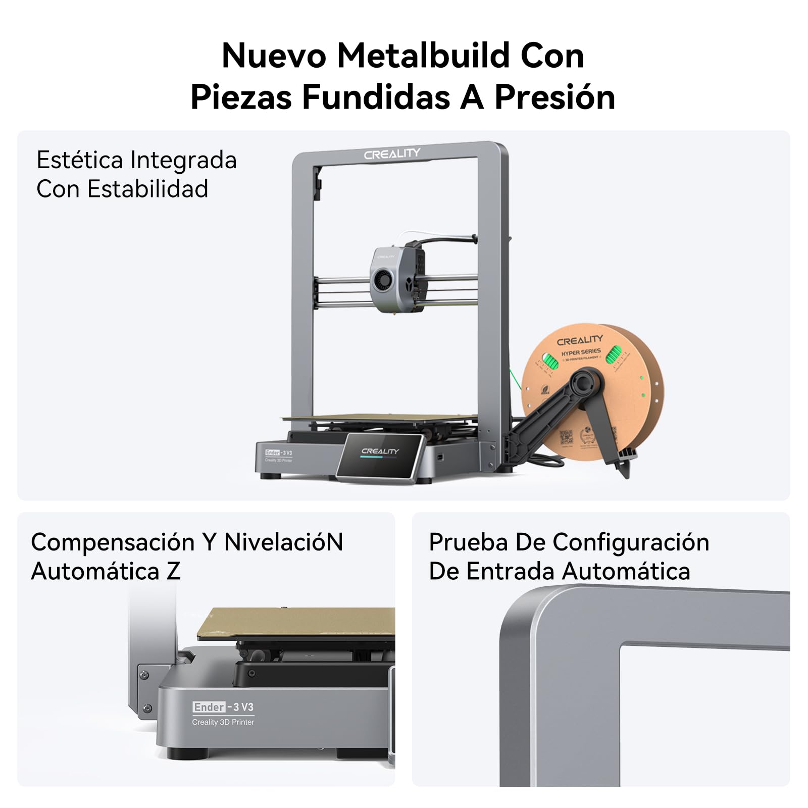Creality Ender 3 V3 Impresora 3D, 600mm/s Velocidad Impresión, Estructura Core-XZ, 4,3'' IPS táctil Pantalla, Extrusora Proximal Doble Engranaje Alta Velocidad, 220×220×250mm