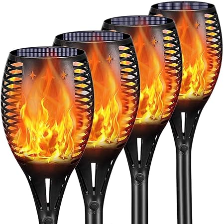 Amazm 4 Pack 33 Led Solar Lights Outdoor, Flickering Flame for Garden Decor, Solar Garden Lights, Waterproof Solar Powered Outdoor Lights, Flame Torches for Outside Patio Pathway Yard Decorations