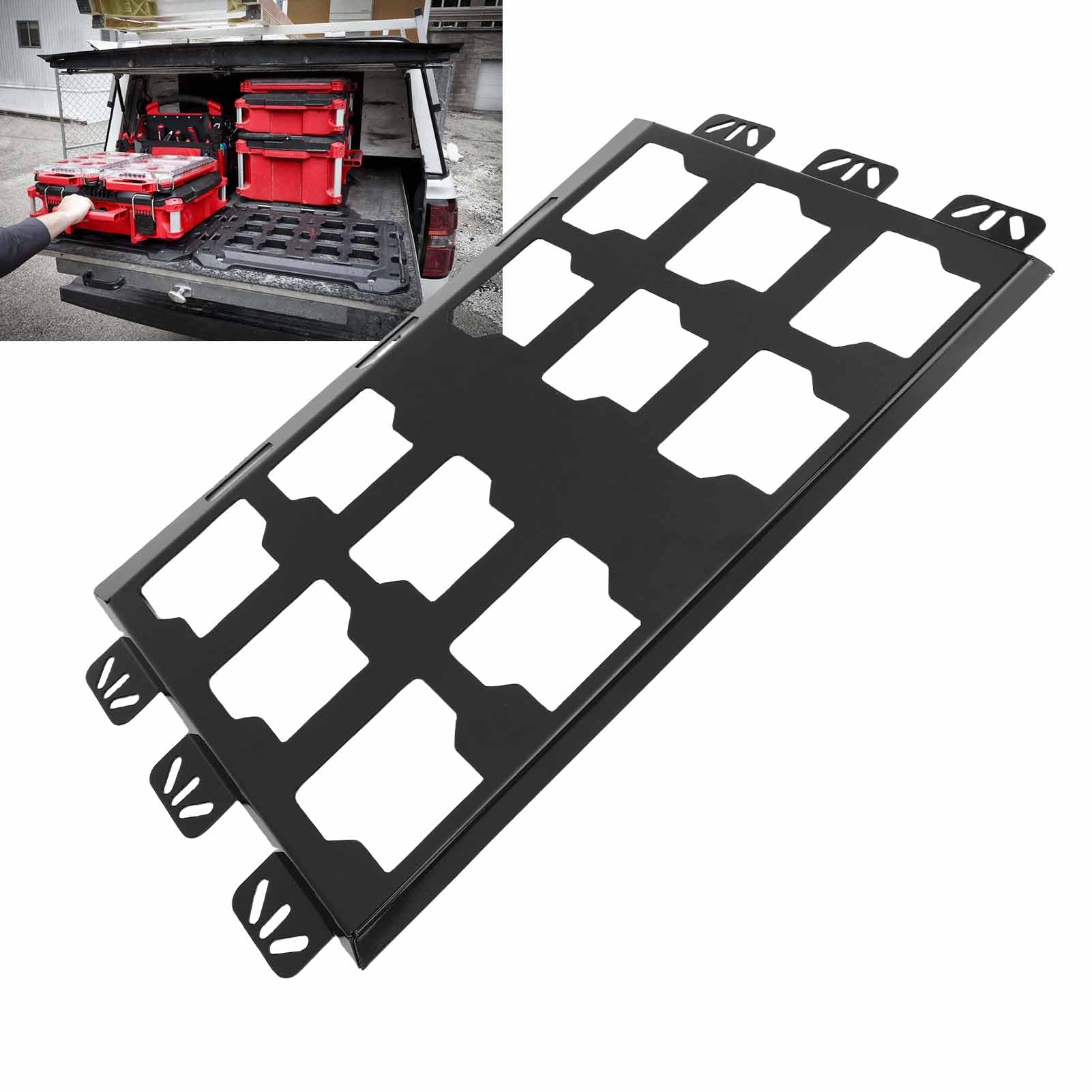 Piastra di montaggio per deposito attrezzi Base in metallo resistente Sostituzione per cassette degli attrezzi per imballaggio Montaggio sicuro per pianale di camion Cabina (Nera)