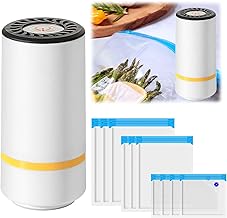 Conjunto de seladora a vácuo portátil, máquina de selagem a vácuo de alimentos Geliking, seladora a vácuo portátil recarregável para alimentos com 10 sacos reutilizáveis para armazenamento de alimentos Sous Vide para cozinhar