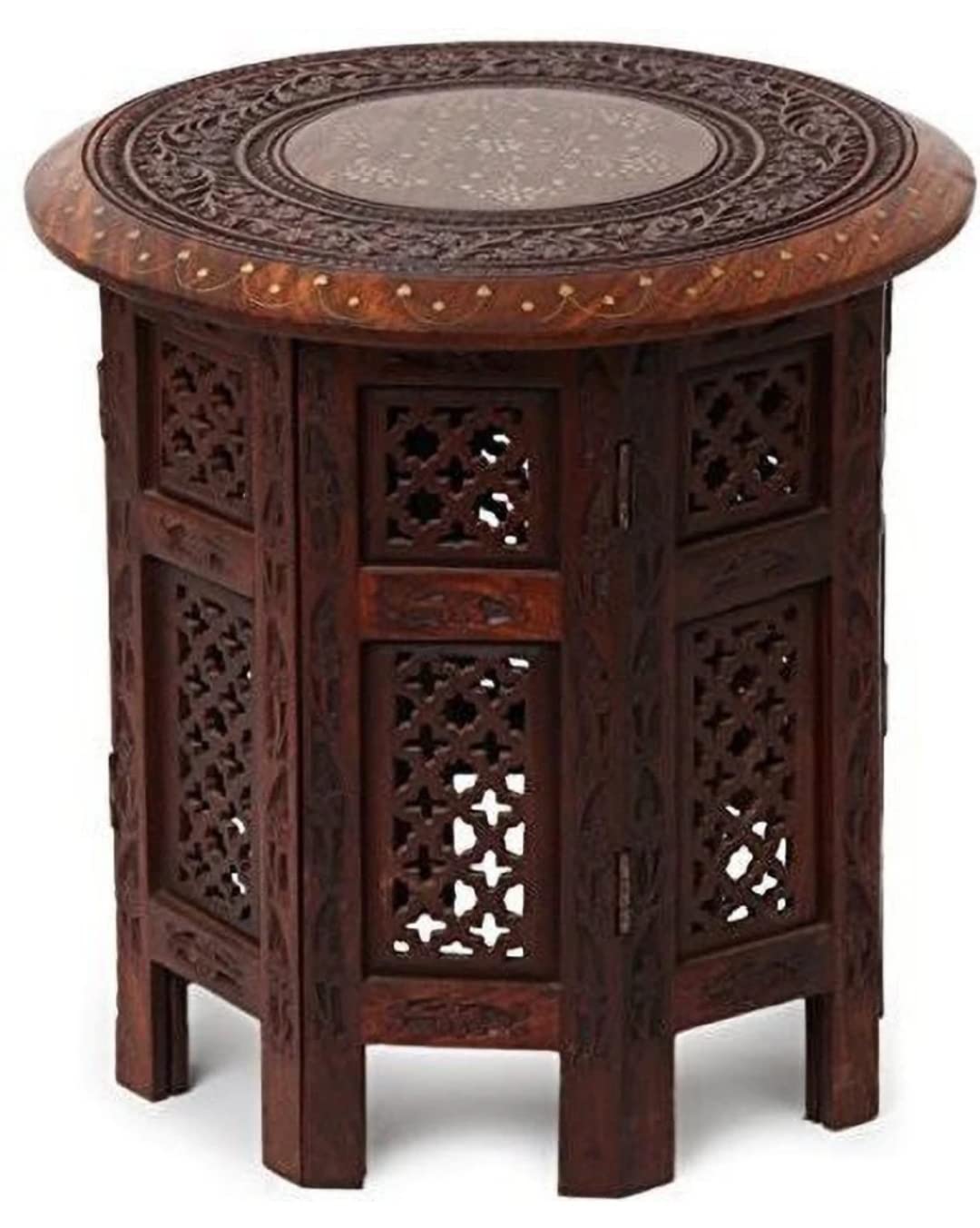 Solid Sheesham Wood Bedside Table | Wooden Bed Side Coffee Table | Nightstand Side Table for Bedroom | Night Stand End Table with Foldable Legs for Home (Octa Table, 12 Inches)-picture-38