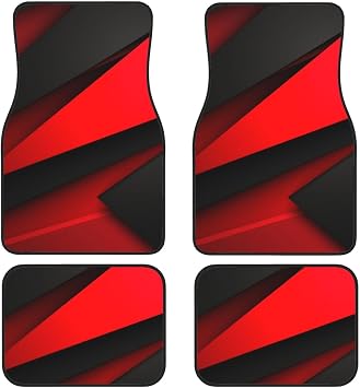 Car Floor Mats Red Black Print Waterproof Car Pads Universal Car Front Rear Floor Foot Mats Anti-Slip Car Mat Set of 4 Pieces for SUV Vans Trucks Car Accessories Decor
