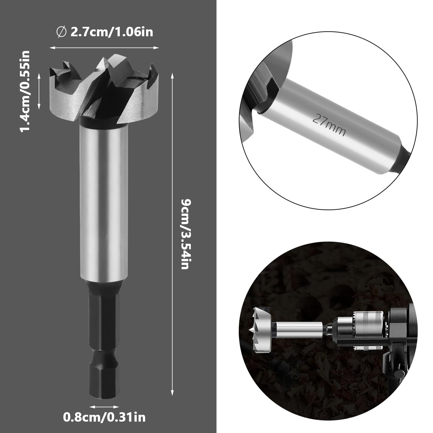 Foret Forstner Professionnel 40mm - Pour Bois, Tige Hexagonale, Trous Plats Sans éclats - 9