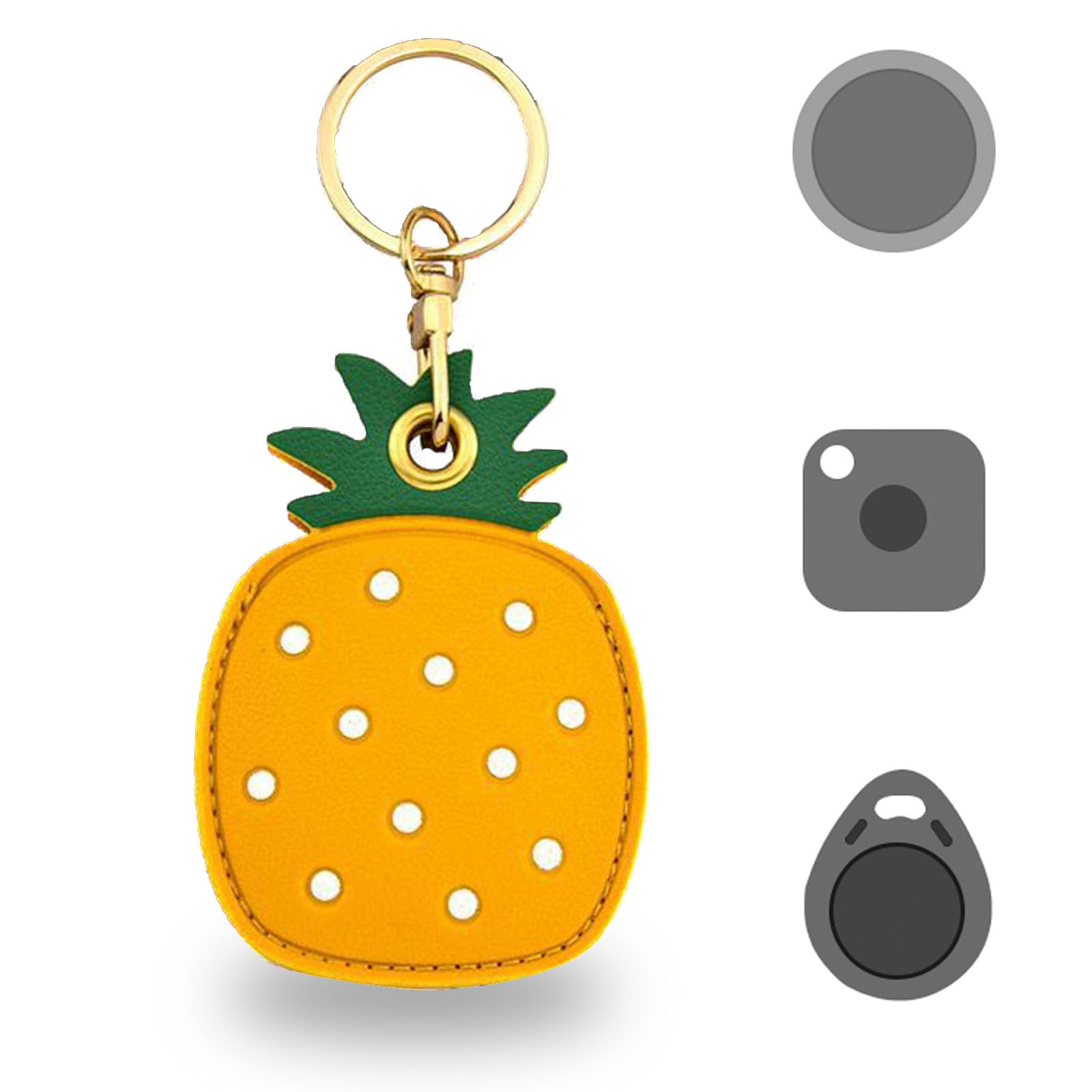 Universal Smart Tag Holder Fit for Tile Mate, AirTag, Galaxy SmartTag, eufy SmartTrack Link, Key Fob, Leather Cute Air Tracker Case with Key Rings, (Pineapple)