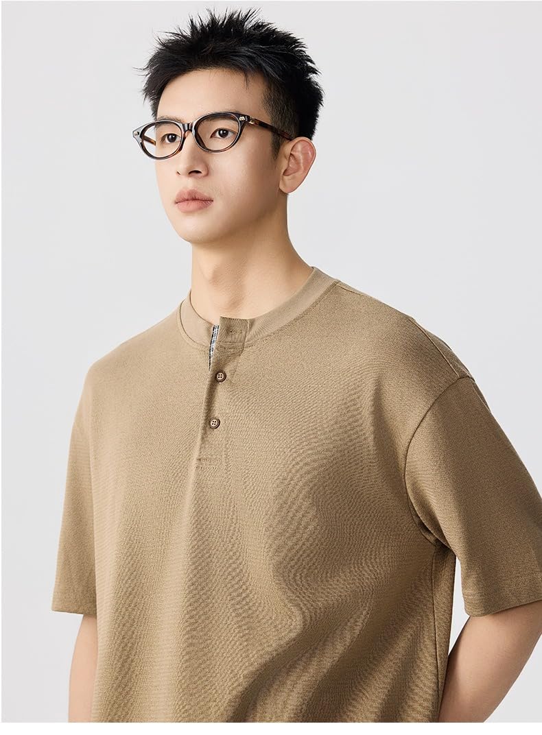 Męska letnia koszulka Henley w stylu vintage na co dzień luźny krótki rękaw