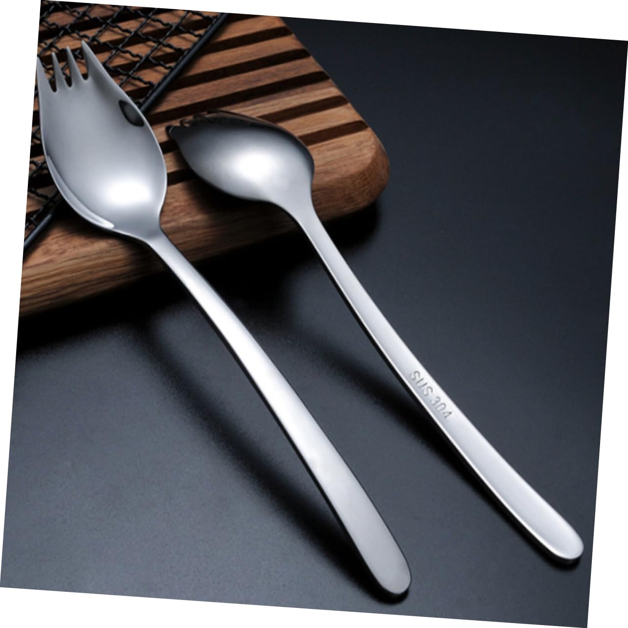 Cabilock Stainless Steel Spork with Long Handle Eco-friendly Spoon Fork Combo for Pasta Salad and Dessert Serving Home Restaurant and Outdoor Use