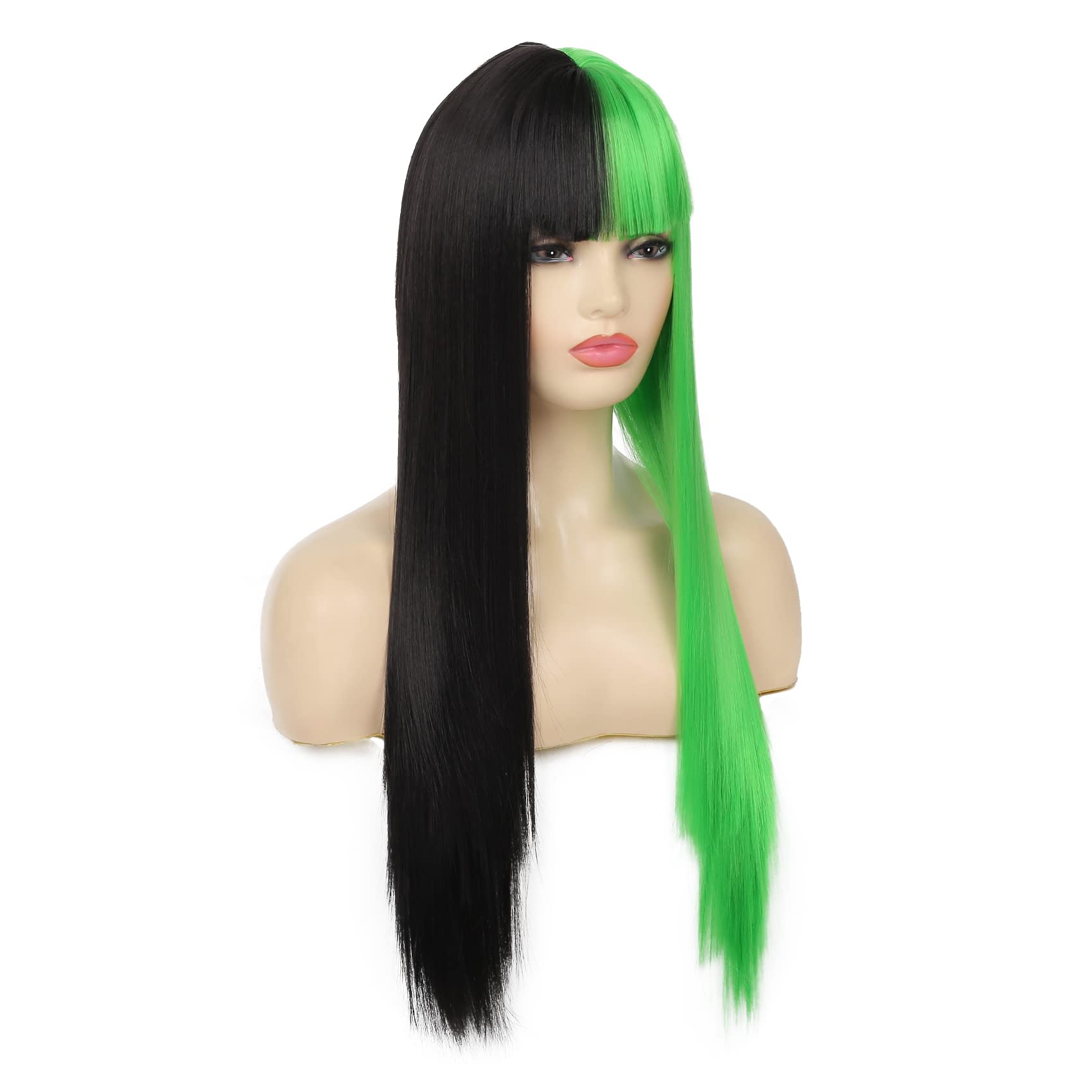 Amazon.com : Dai Cloud Black Green Wig with Bangs Long  display picture 1