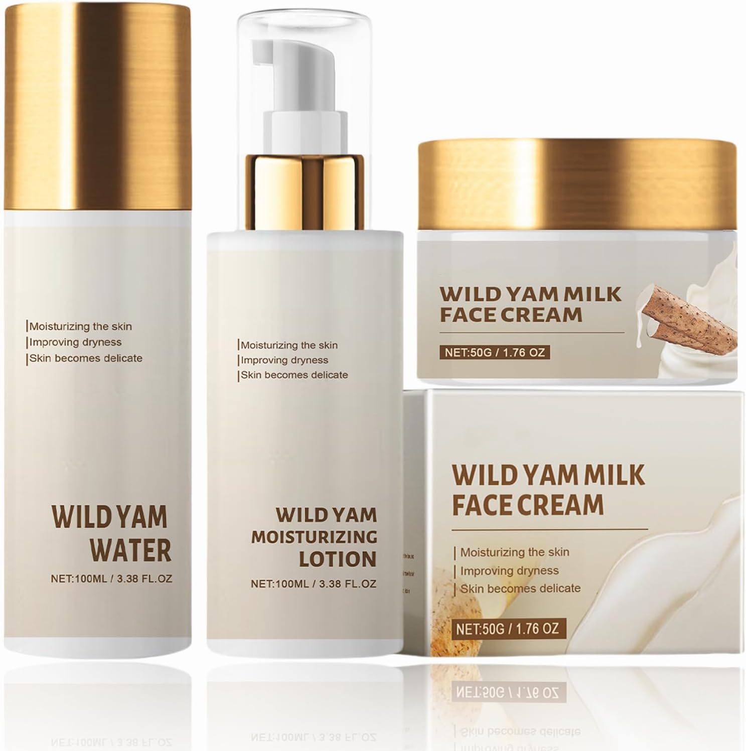 TERRIFI 3 In 1 Yam Cream Skin Care Set, Includes Organic Wild Yam Cream, Wild Yam Toner, and Wild Yam Moisturizing Lotion, Reduces Fine Lines, Anti-Aging, Plumping, Nourishing for Women