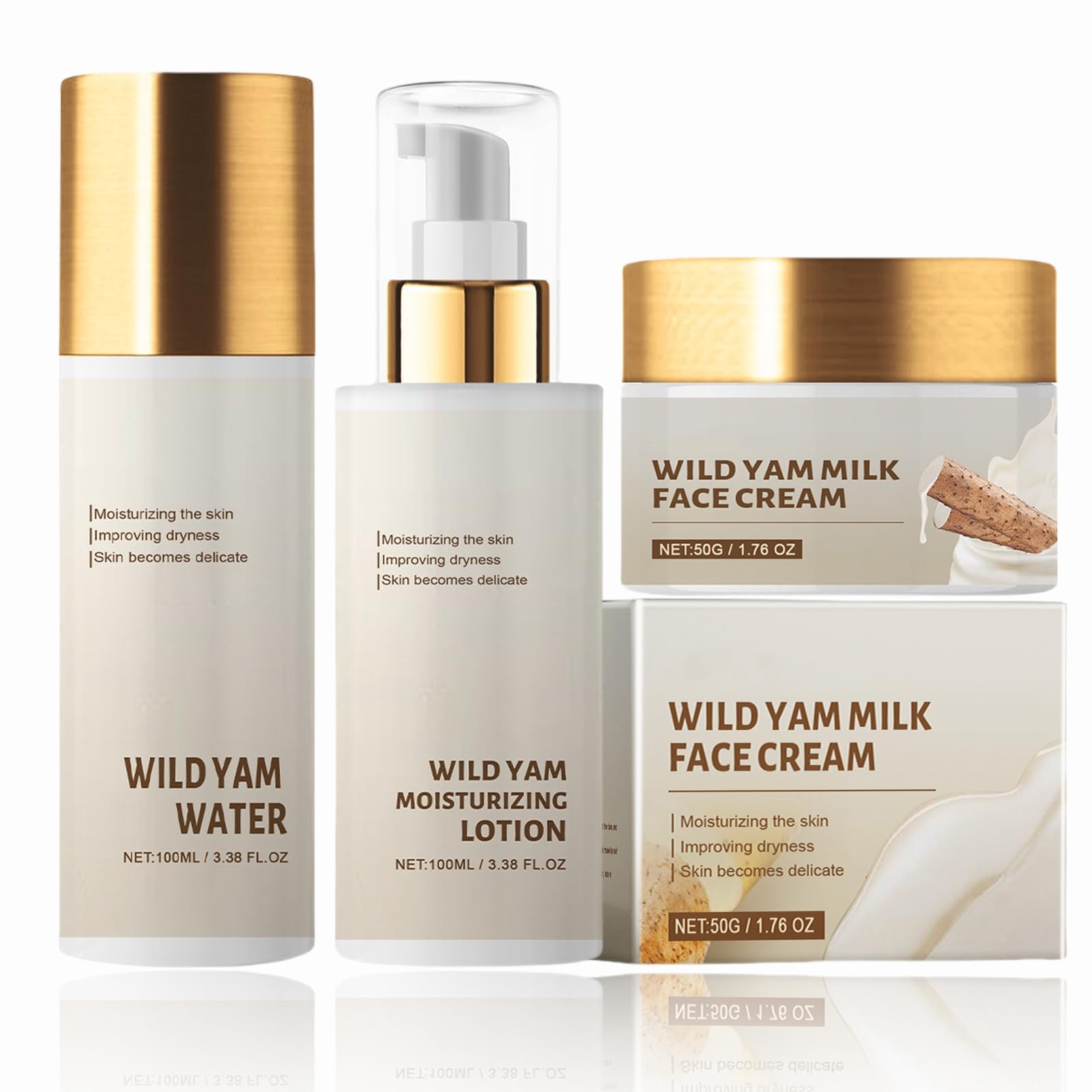 TERRIFI 3 In 1 Yam Cream Skin Care Set, Includes Organic Wild Yam Cream, Wild Yam Toner, and Wild Yam Moisturizing Lotion, Reduces Fine Lines, Anti-Aging, Plumping, Nourishing for Women