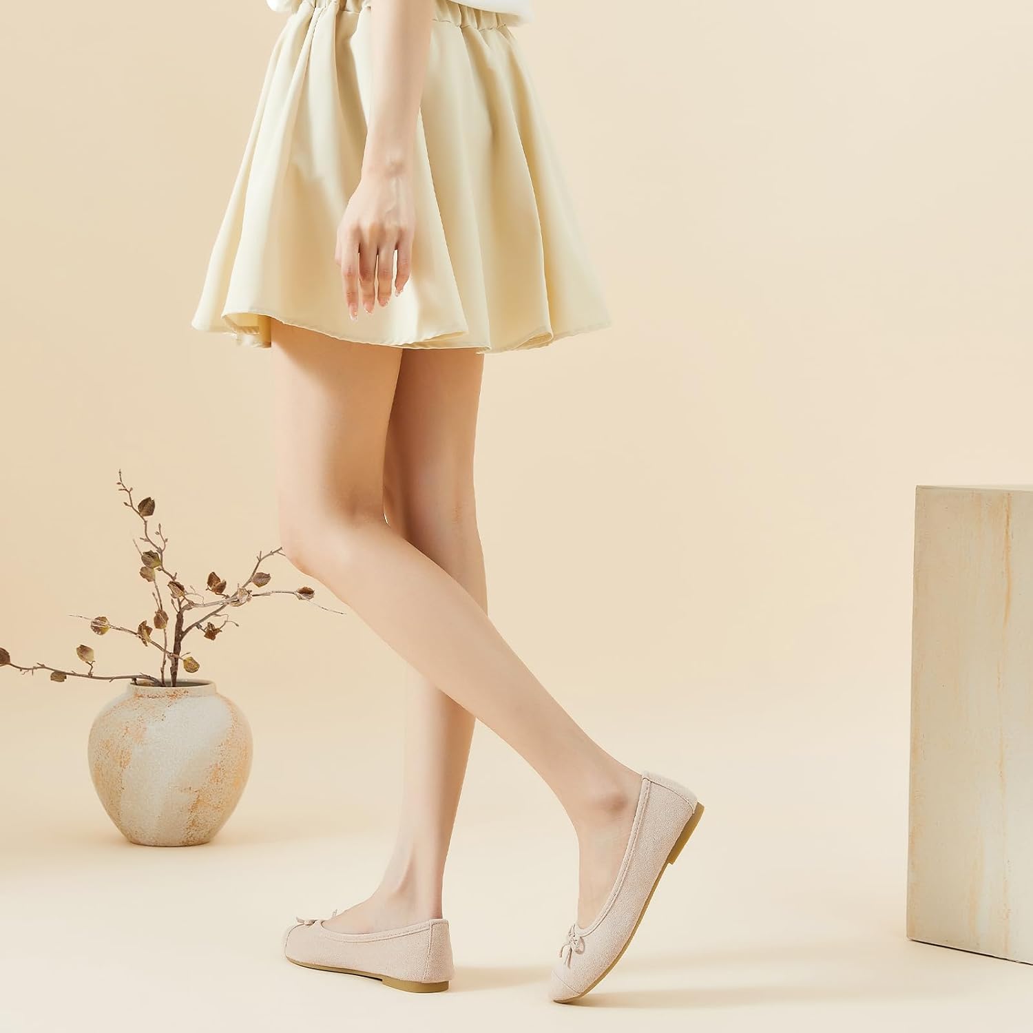 Waluzs Ballet Flats Shoes for Women Suede Dress Bow Shoes Colorful Womens Flats Round Toe Light Weight Loafers Slip-on - Image 3