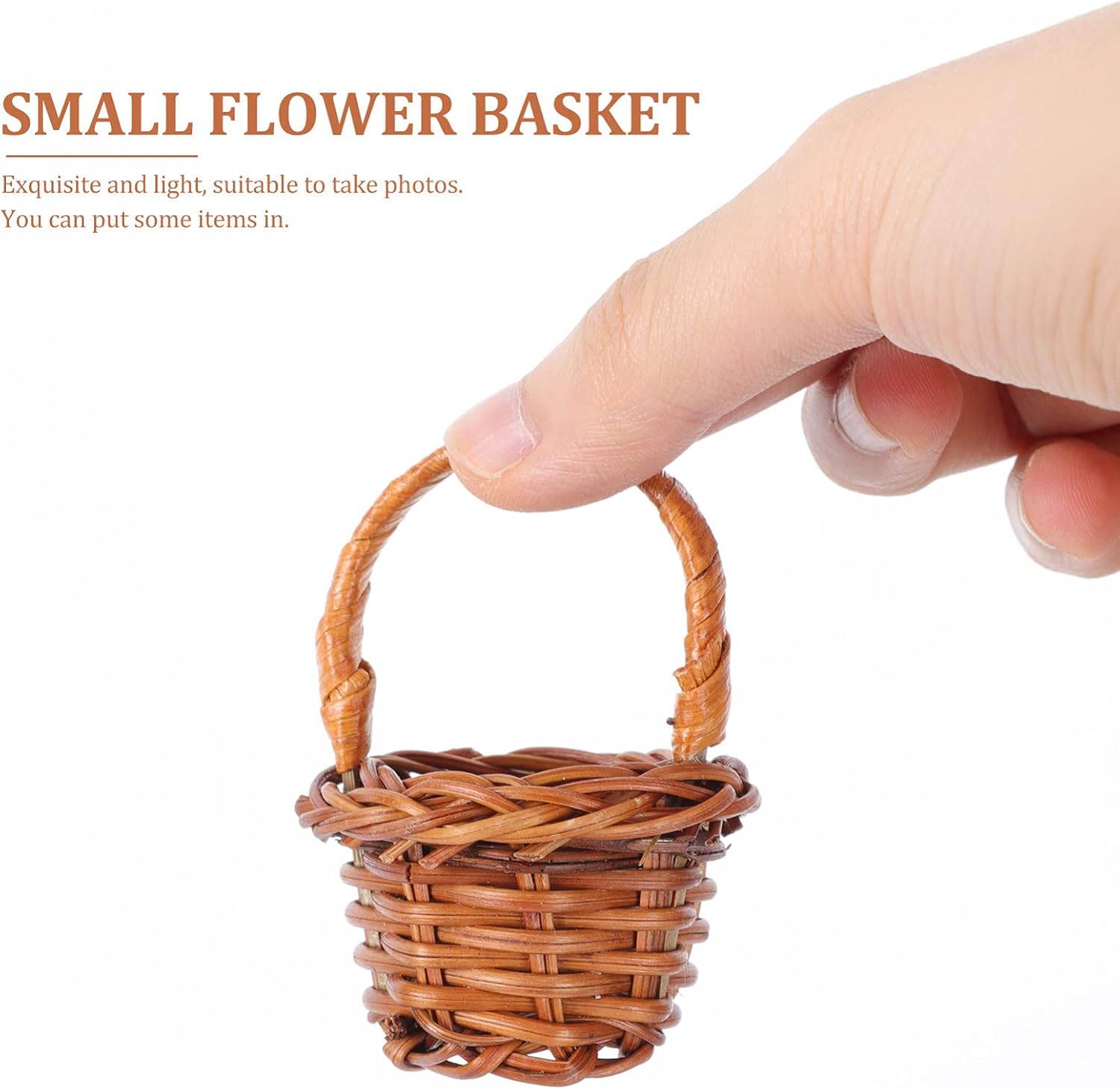 GANAZONO Mini Woven Basket 2.55X1.77X1.18In Rattan Flower Basket with Handle for Party Favors Baby Shower Diy Crafts Decoration and Dollhouse Micro Landscape