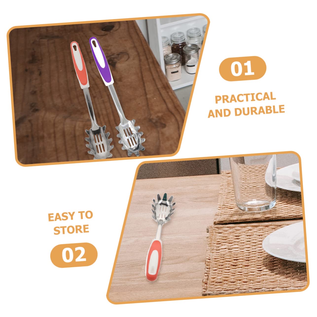 OUNONA 2pcs Non Slip Stainless Steel Spaghetti Server Forks Kitchen Utensils for Easy Noodle Serving and Straining and Lightweight and Colors