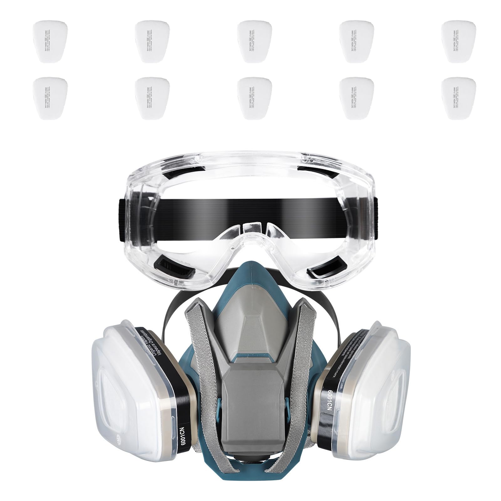 Masque respiratoire complet avec cartouches filtrantes et lunettes Masque respiratoire réutilisable pour la sécurité industrielle Protéger le visage anti-buée