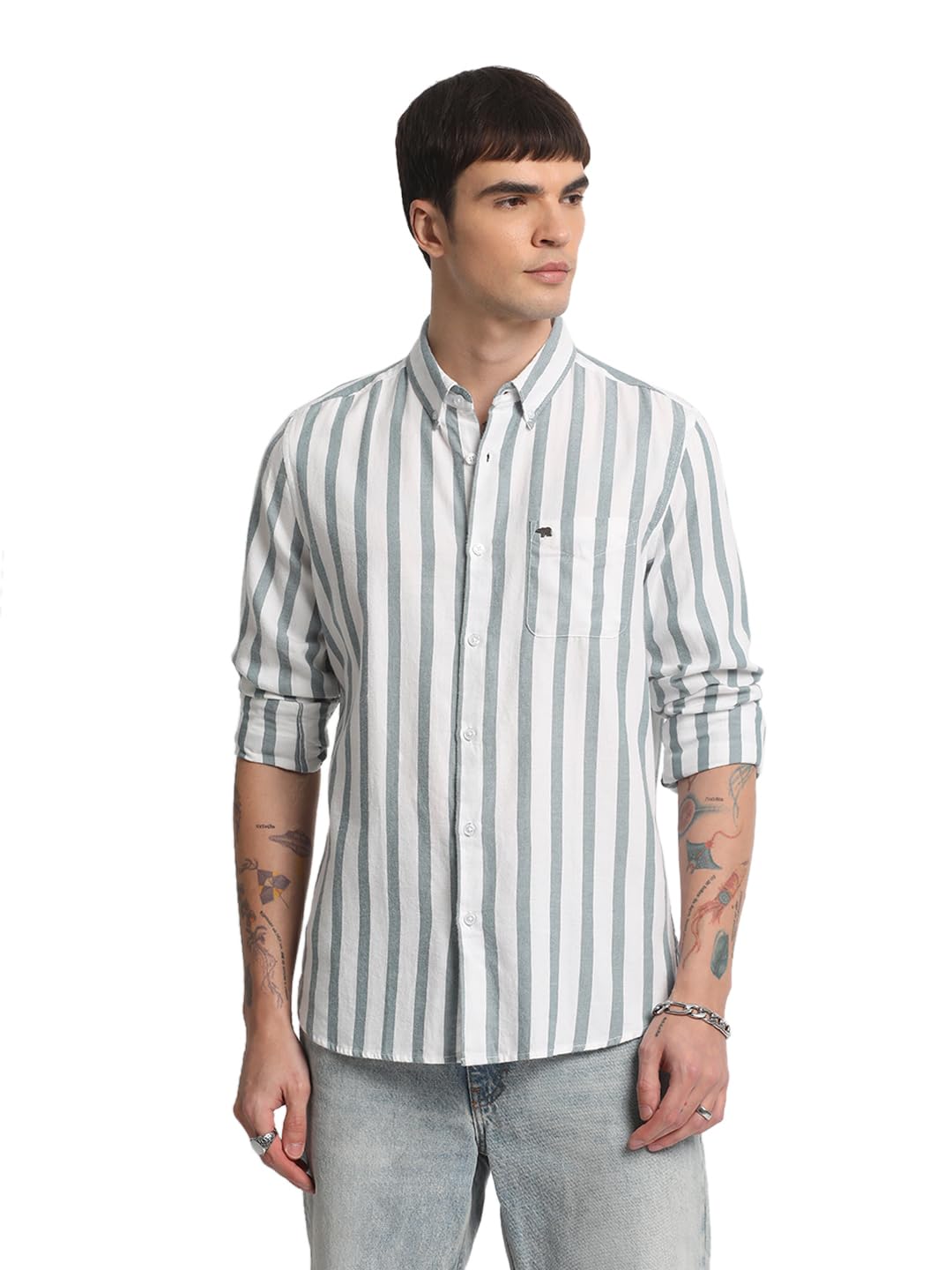 the bear house Men's Green Solid Slim Fit Shirt-picture-22