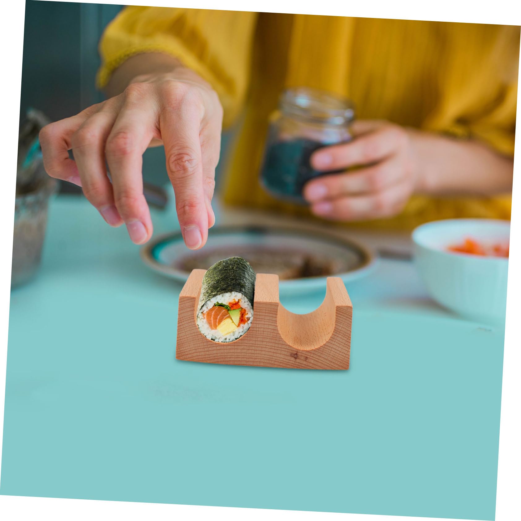 FUNOMOCYA Serving Display Sushi Tray Wooden Sushi Holder Counter Stand Hand Roll Stand Rack
