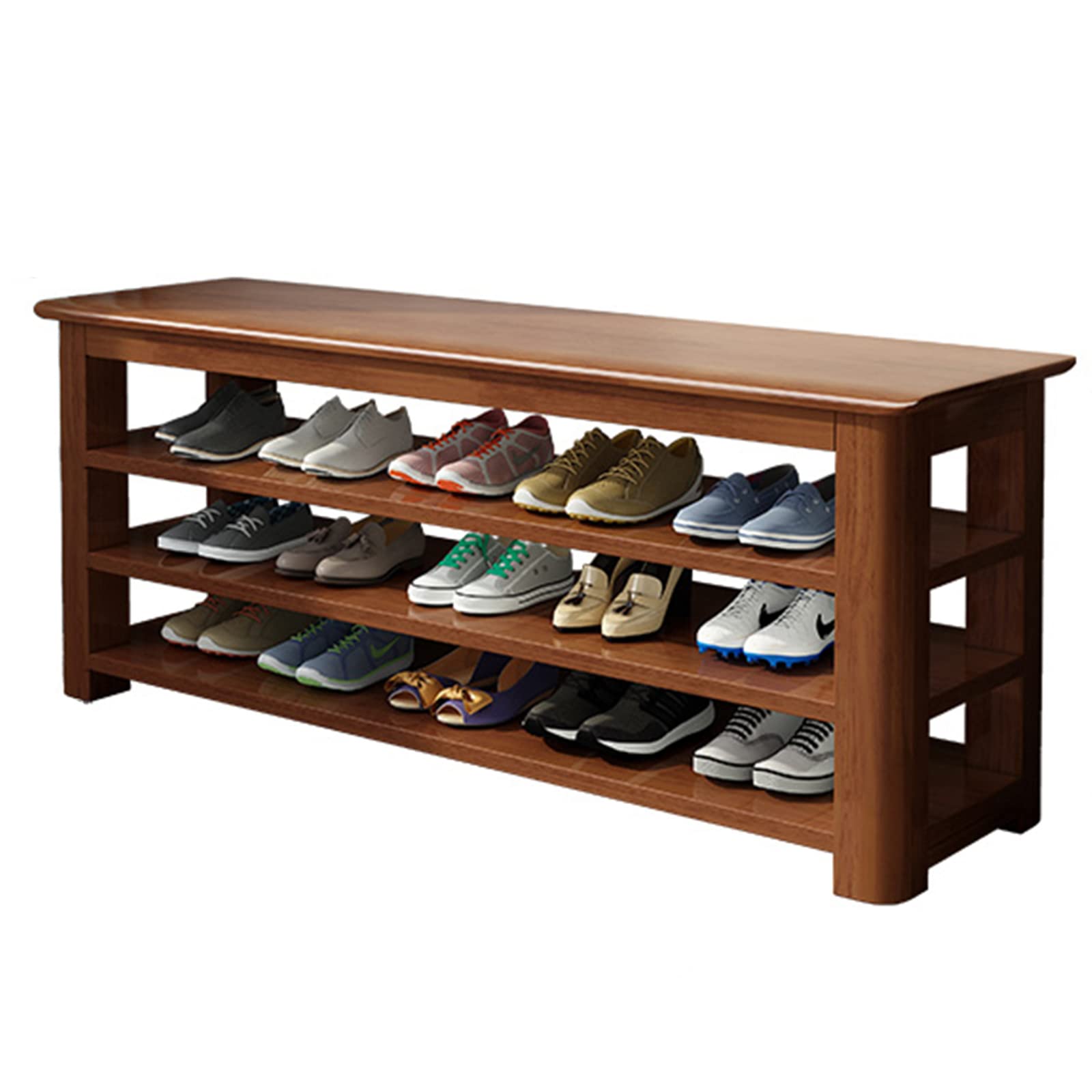Banc à chaussures en bois massif pour optimiser le rangement d'un couloir étroit