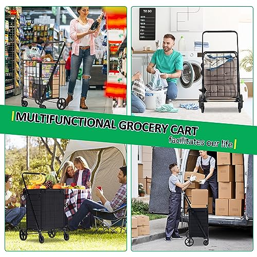 Spurgehom NYX08 Grocery Cart On Wheels Folding Shopping Carts For Groceries 140L Jumbo thumb #3