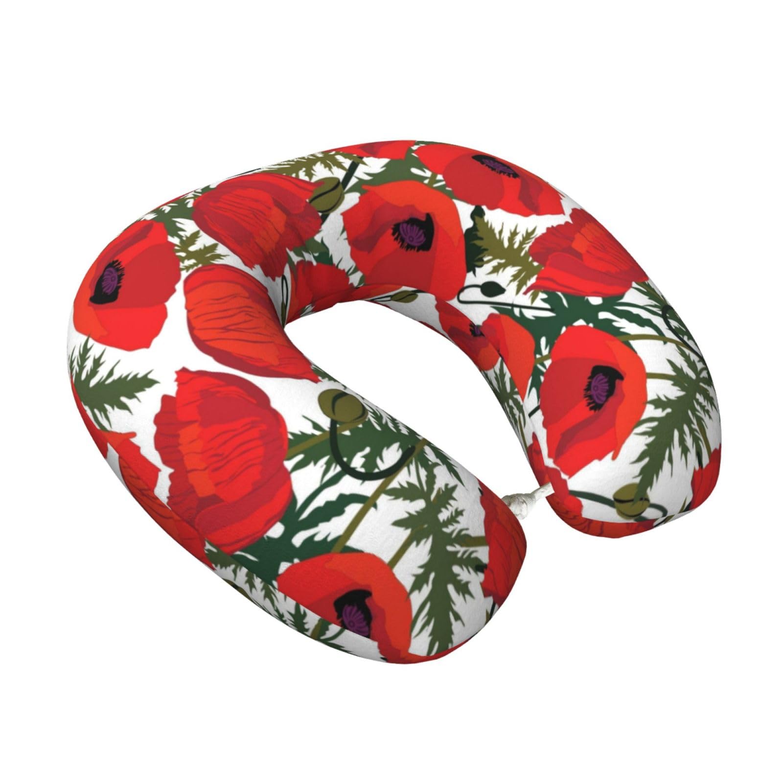 LKYMOH Poppy Flower Pattern Printed, Travel Neck Pillow U-Shaped Memory Neck Support Soft Comfortable With Washable Cover For Airplane Car Traveling and Office
