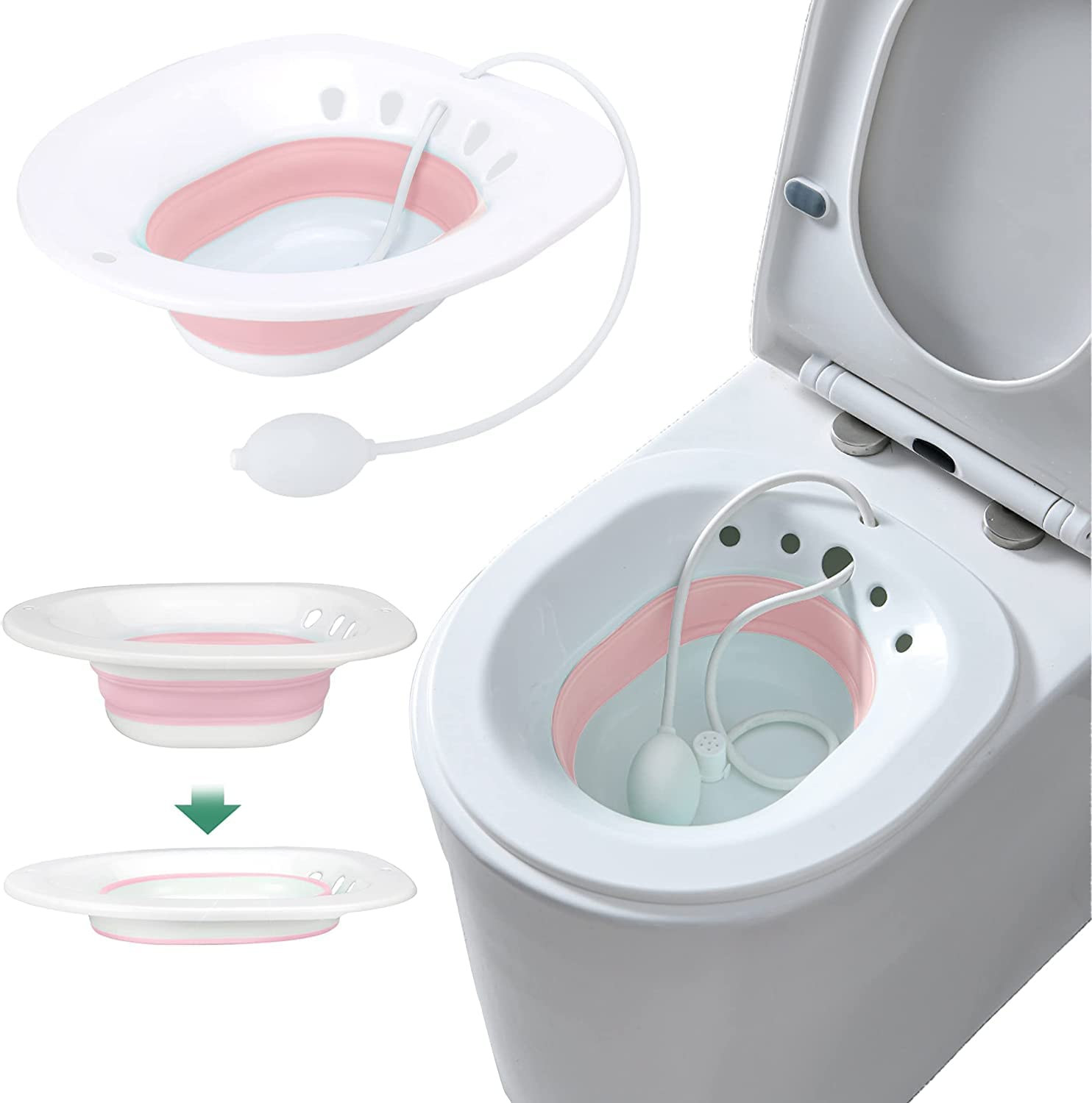 Anugrah Sitz Bath Toilet Seat with Flusher, Folding Sitz Bath Tub for Pregnant Women, Postpartum Care, Hemorrhoids Recovery, Vaginal/Anal Inflammation Treatment -Portable Perineal Soaking Basin