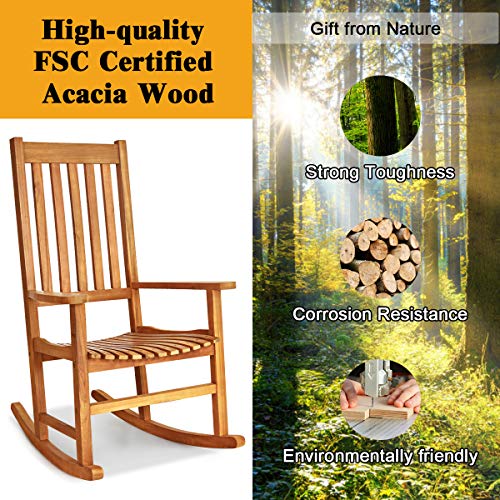 image for Giantex Rocking Chair Acacia Wood Frame Outdoor& Indoor for Garden, La