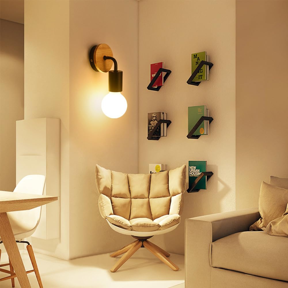 Applique da Parete per Camera da Letto, Confezione da 2, Illuminazione nordica in Legno, Mini Illuminazione da Comodino, Illuminazione da Bagno, Illuminazione in Metallo con cablag